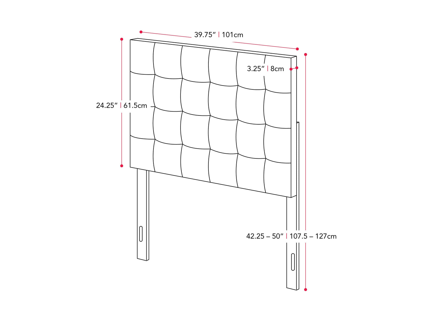 blue Modern Headboard, Twin / Single Valencia Collection measurements diagram by CorLiving#color_blue