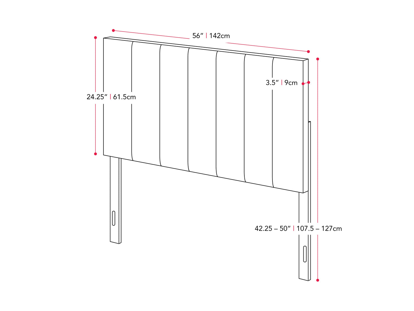 cream Panel Headboard, Full/Double Helena Collection measurements diagram by CorLiving#color_cream