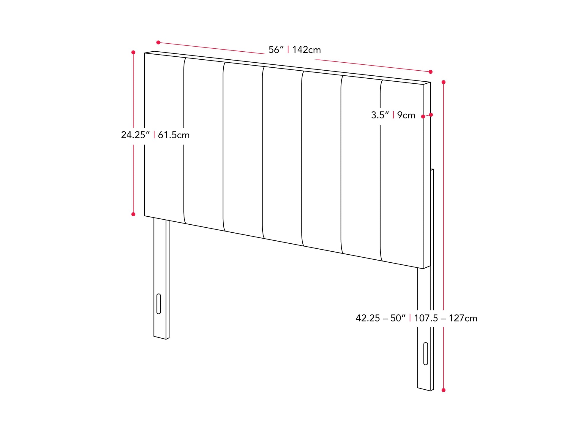 cream Panel Headboard, Full/Double Helena Collection measurements diagram by CorLiving#color_cream