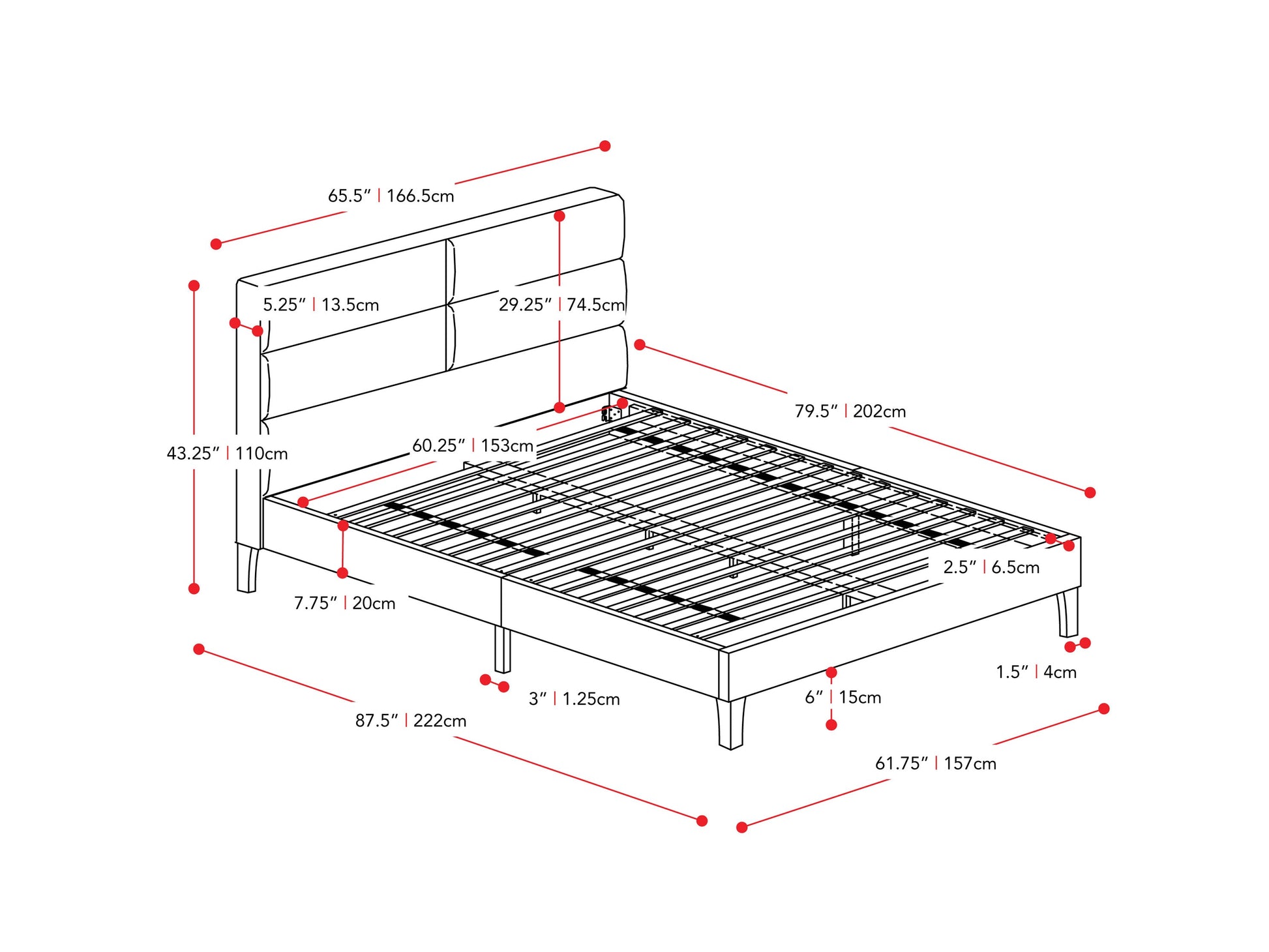 dark grey Upholstered Queen Bed Bellevue Collection measurements diagram by CorLiving#color_bellevue-dark-grey