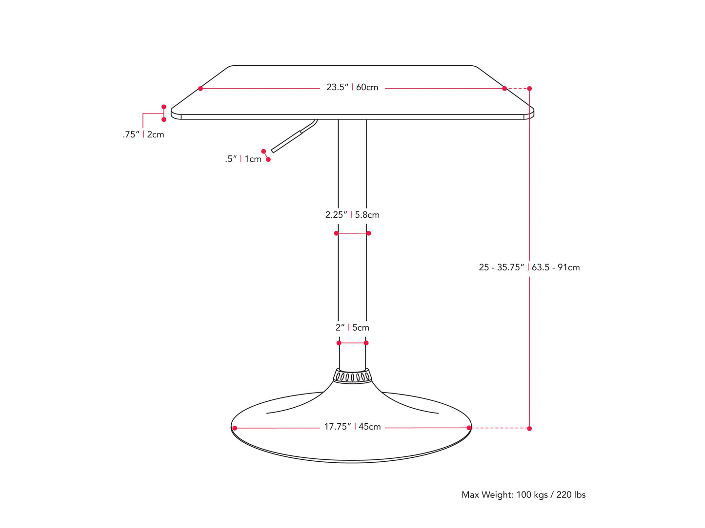 black Adjustable Height Bar Table, Square Maya Collection measurements diagram by CorLiving#color_black-and-black