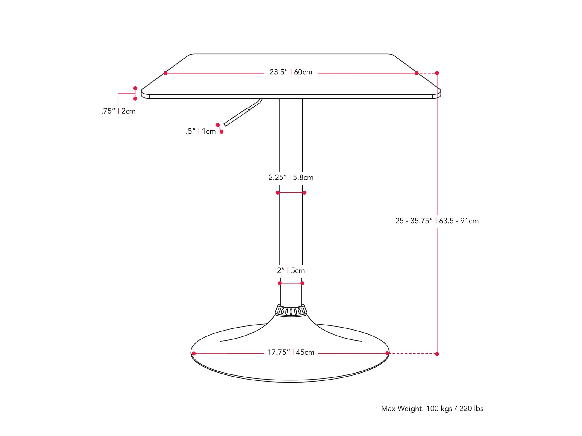 black Adjustable Height Bar Table, Square Maya Collection measurements diagram by CorLiving#color_black-and-black