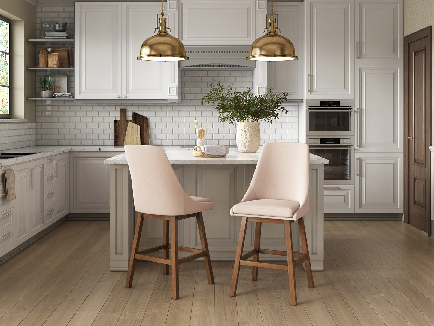 beige and brown High Back Bar Stools Set of 2 Luca Collection lifestyle scene by CorLiving#color_dpt-beige
