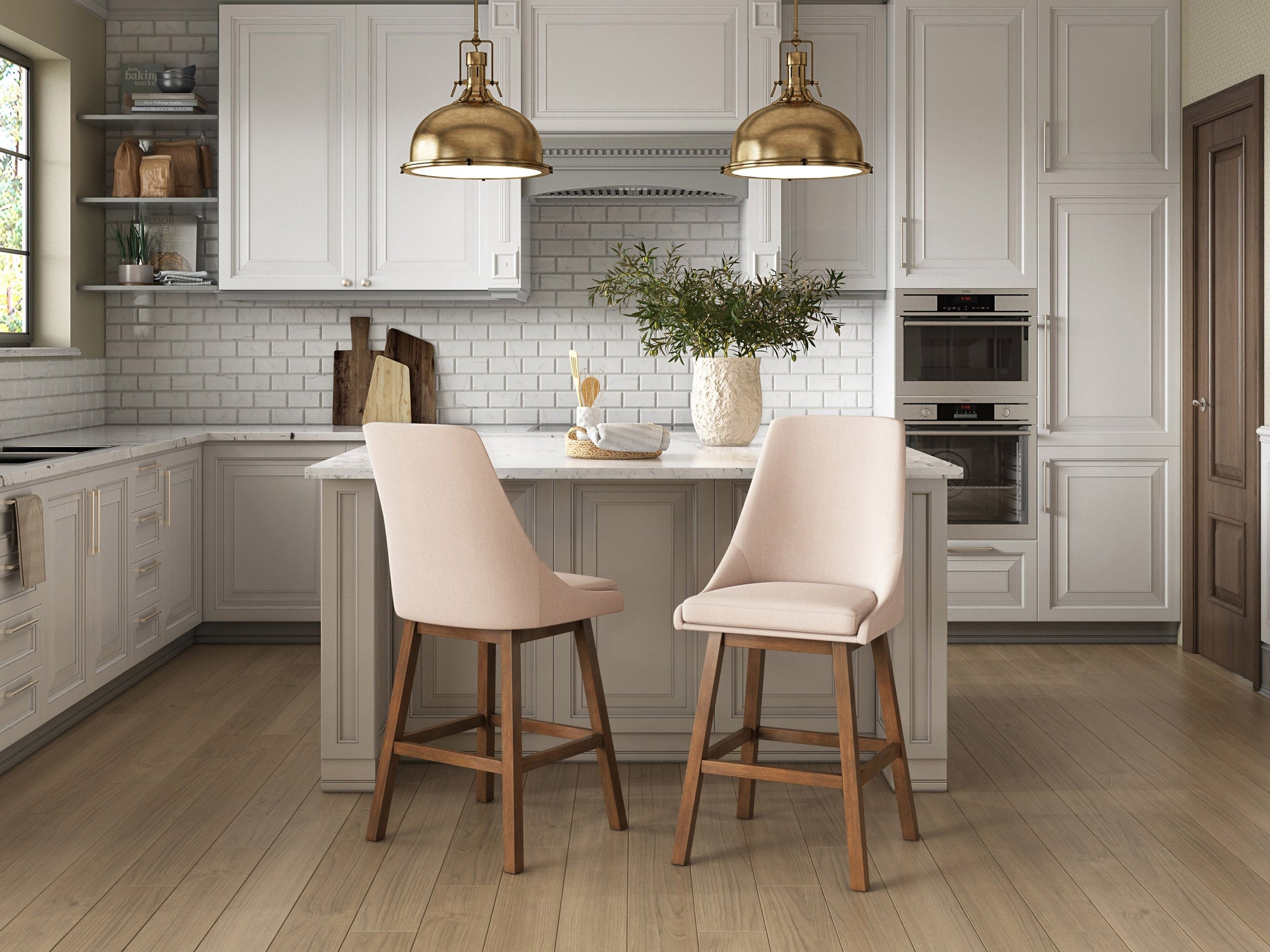beige and brown High Back Bar Stools Set of 2 Luca Collection lifestyle scene by CorLiving#color_dpt-beige