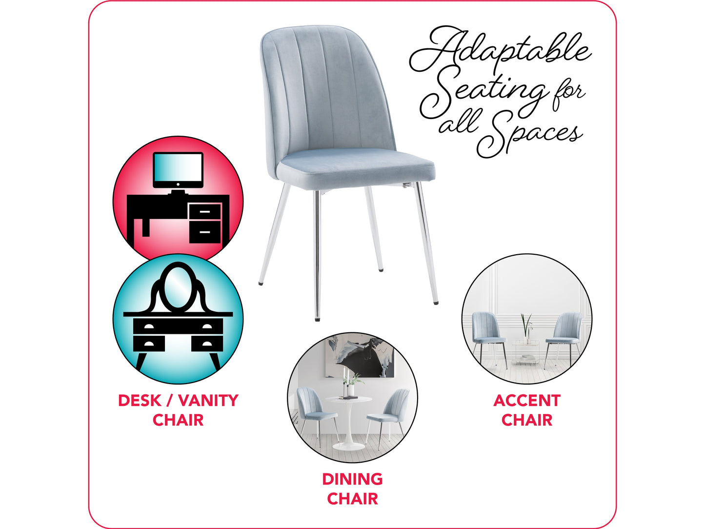 blue Velvet Dining Room Chairs, Set of 2 Noelle Collection infographic by CorLiving#color_blue