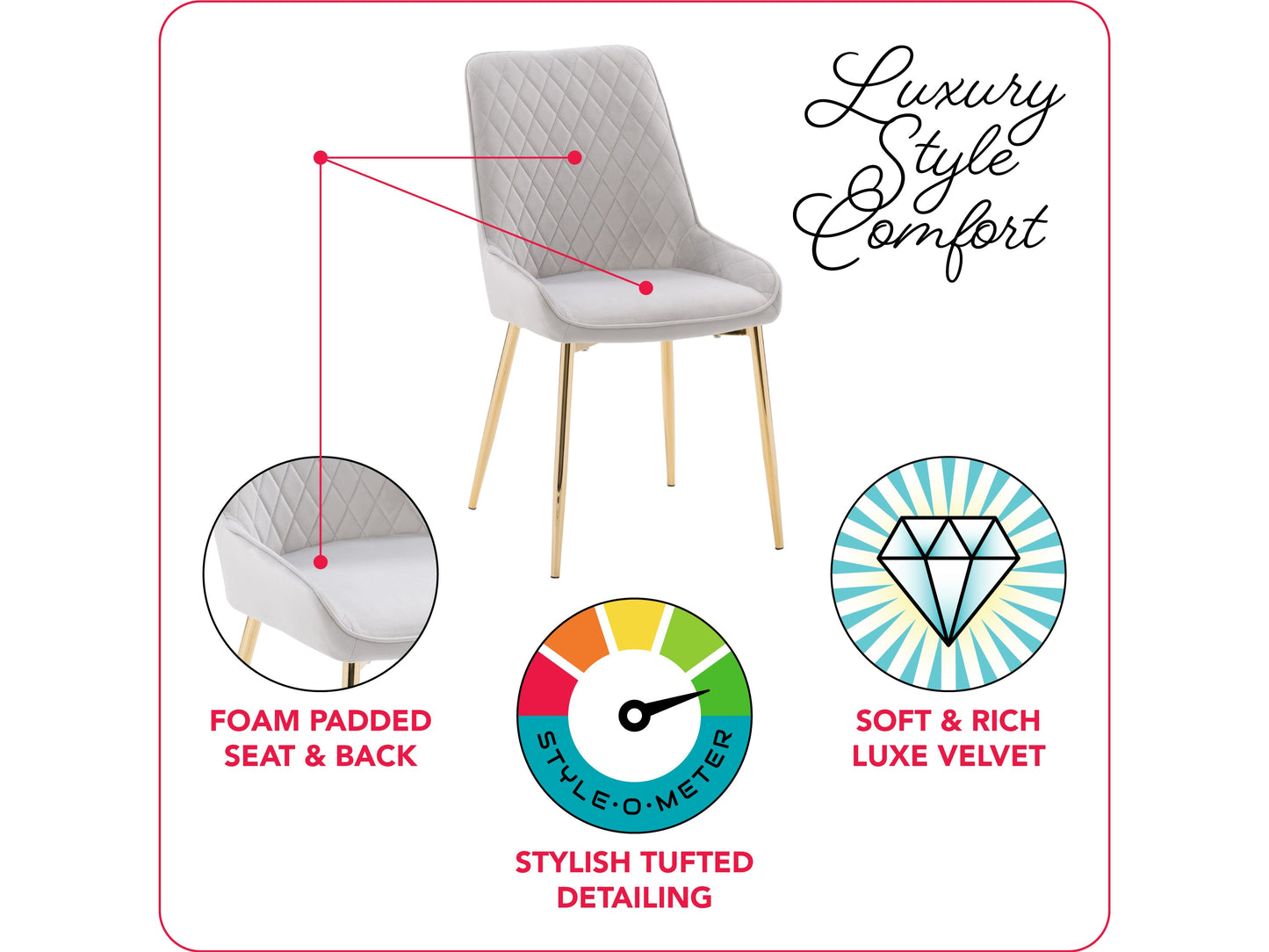 light grey Luxury Velvet Dining Chairs, Set of 2 Nia Collection infographic by CorLiving#color_light-grey