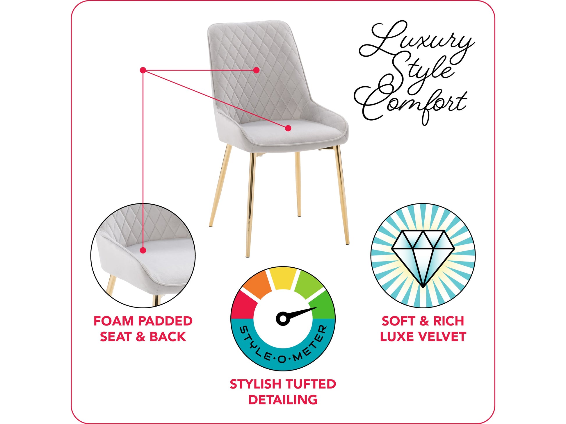 light grey Luxury Velvet Dining Chairs, Set of 2 Nia Collection infographic by CorLiving#color_light-grey
