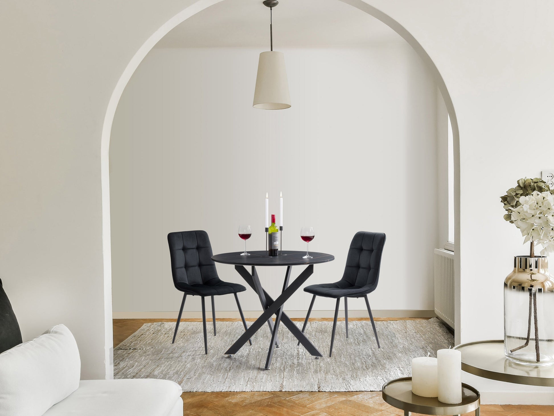 black Velvet Upholstered Dining Chairs, Set of 2 Nash Collection lifestyle scene by CorLiving#color_black