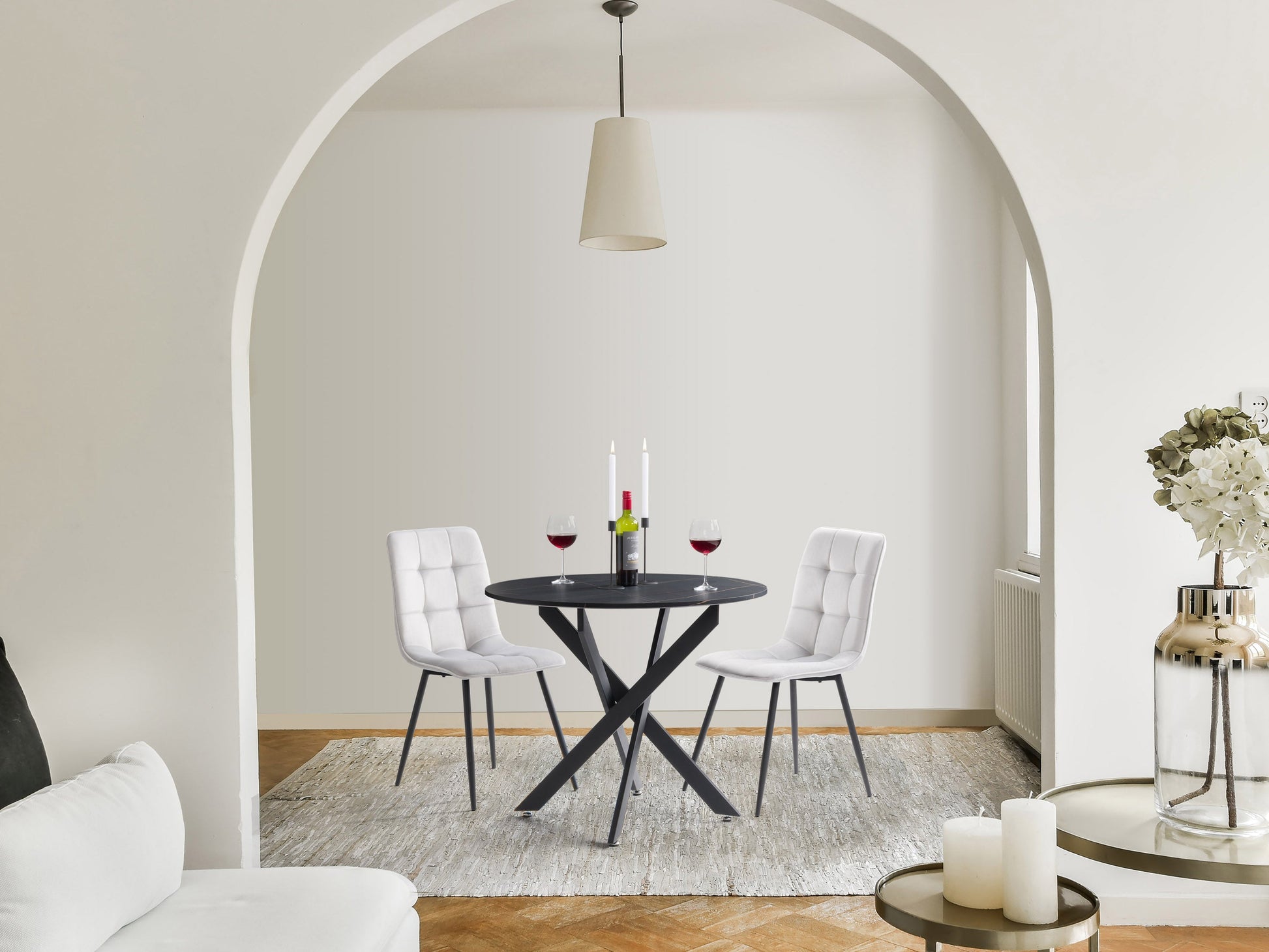 light grey Velvet Upholstered Dining Chairs, Set of 2 Nash Collection lifestyle scene by CorLiving#color_light-grey