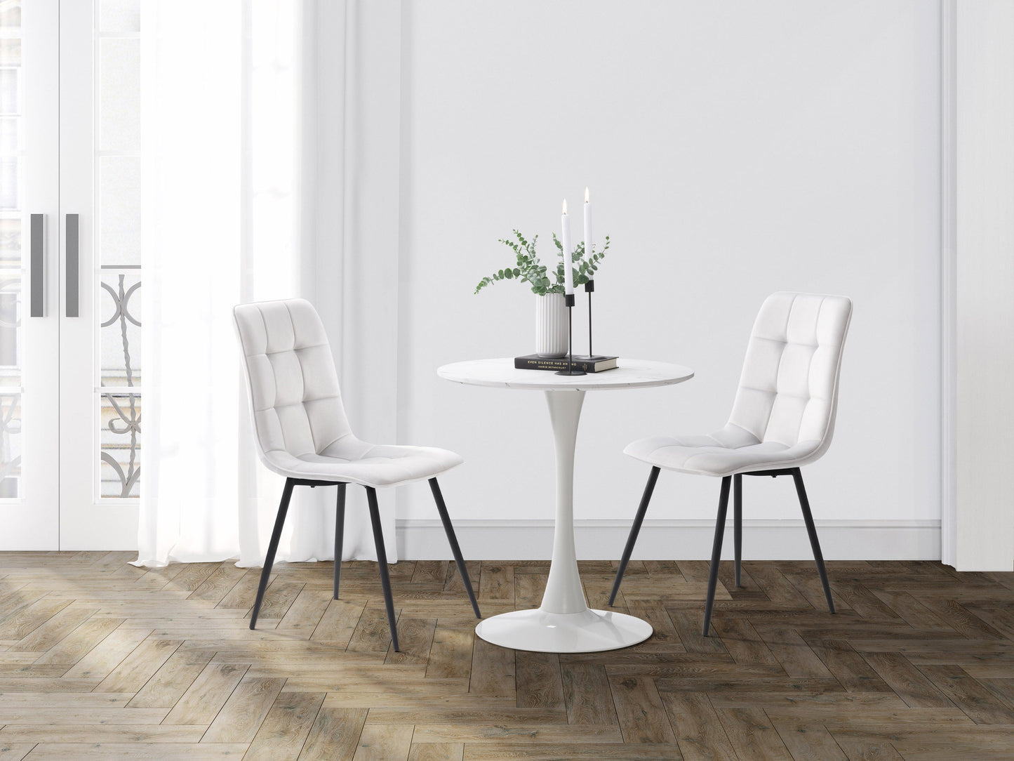 light grey Velvet Upholstered Dining Chairs, Set of 2 Nash Collection lifestyle scene by CorLiving#color_light-grey