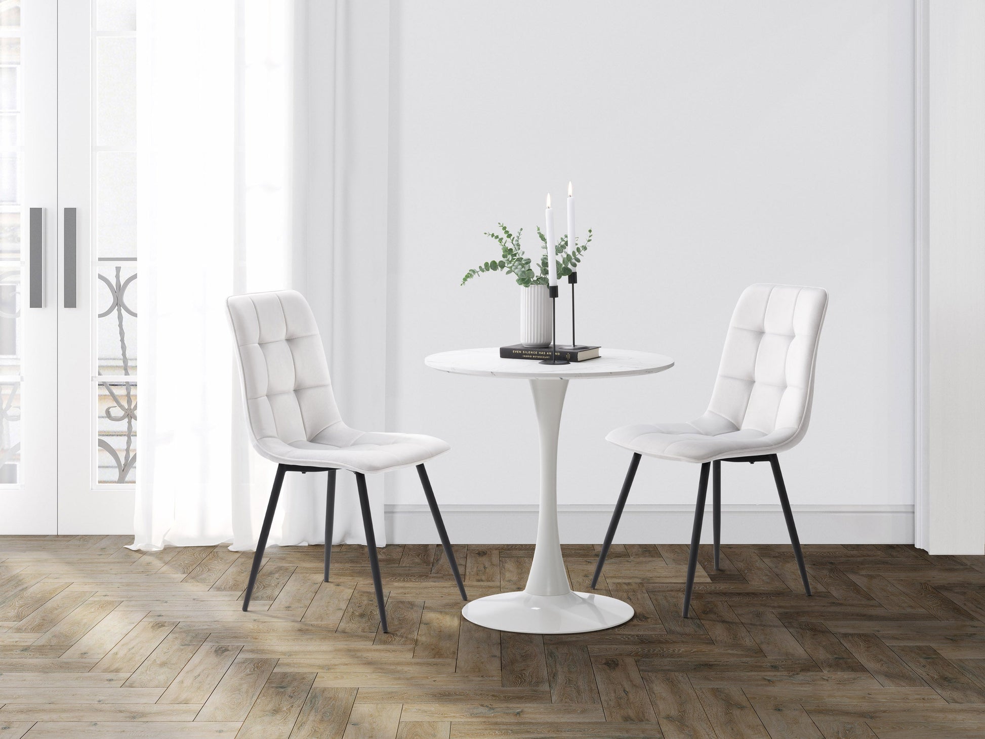 light grey Velvet Upholstered Dining Chairs, Set of 2 Nash Collection lifestyle scene by CorLiving#color_light-grey