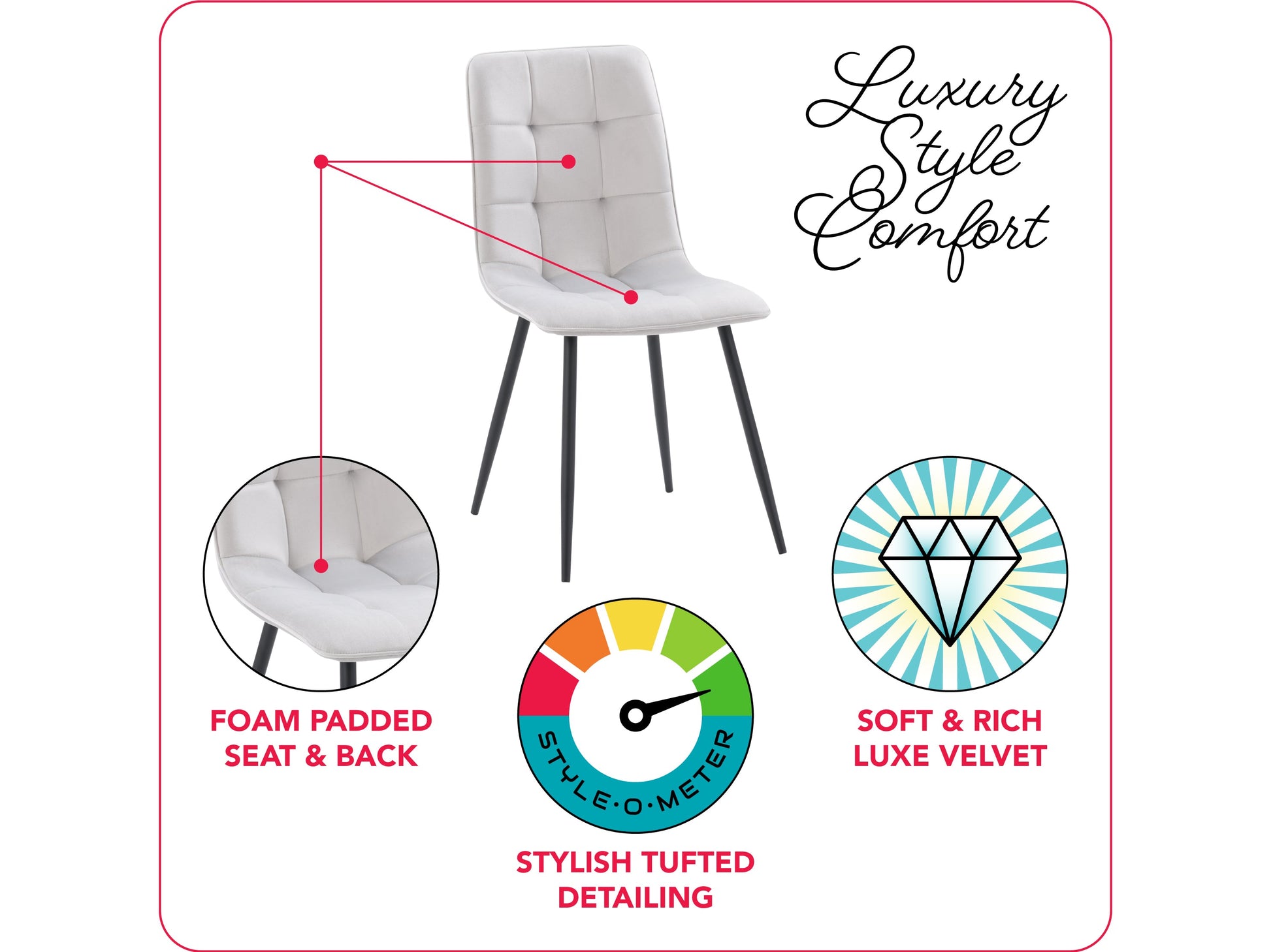 light grey Velvet Upholstered Dining Chairs, Set of 2 Nash Collection infographic by CorLiving#color_light-grey