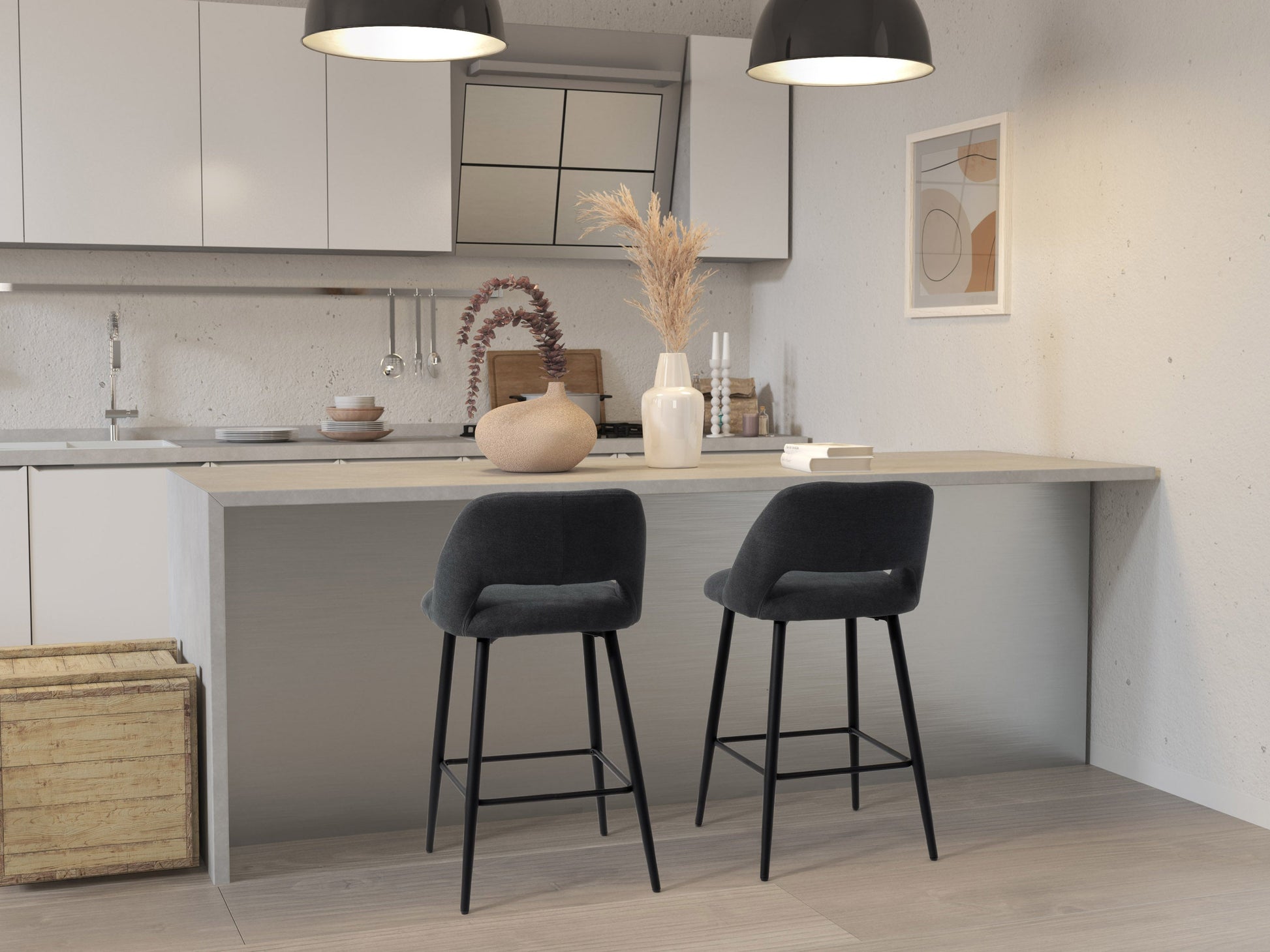 black Velvet Bar Stools Set of 2 Talia Collection lifestyle scene by CorLiving#color_black