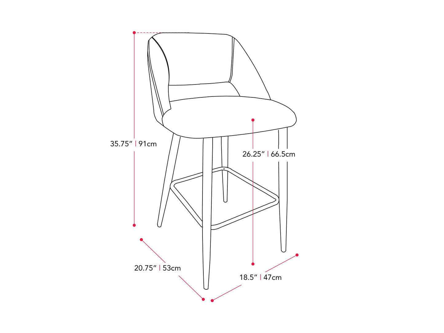 cream Velvet Bar Stools Set of 2 Talia Collection measurements diagram by CorLiving#color_cream