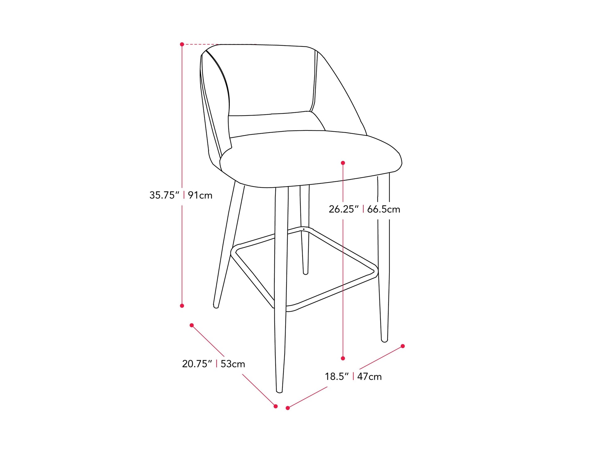 cream Velvet Bar Stools Set of 2 Talia Collection measurements diagram by CorLiving#color_cream