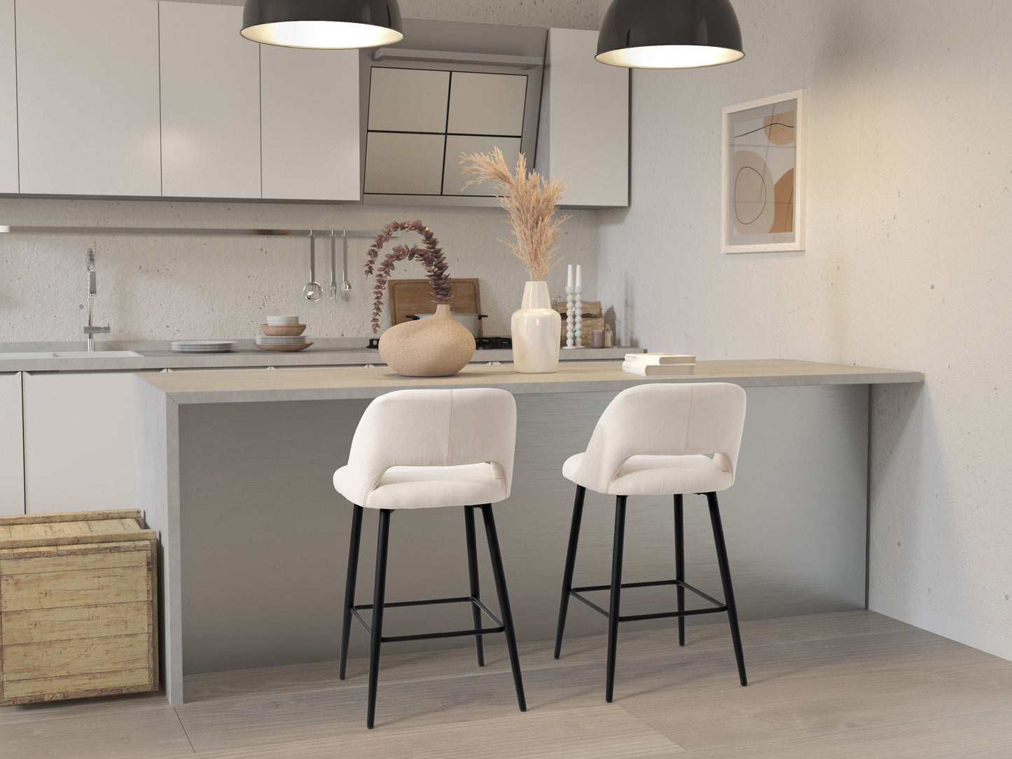 cream Velvet Bar Stools Set of 2 Talia Collection lifestyle scene by CorLiving#color_cream