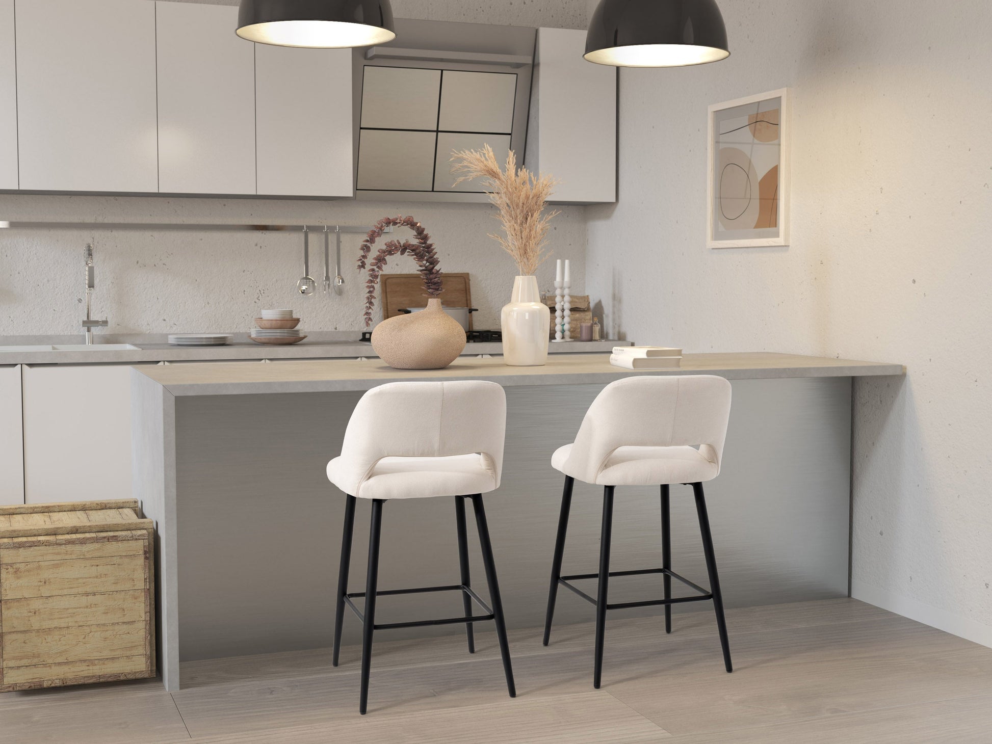 cream Velvet Bar Stools Set of 2 Talia Collection lifestyle scene by CorLiving#color_cream