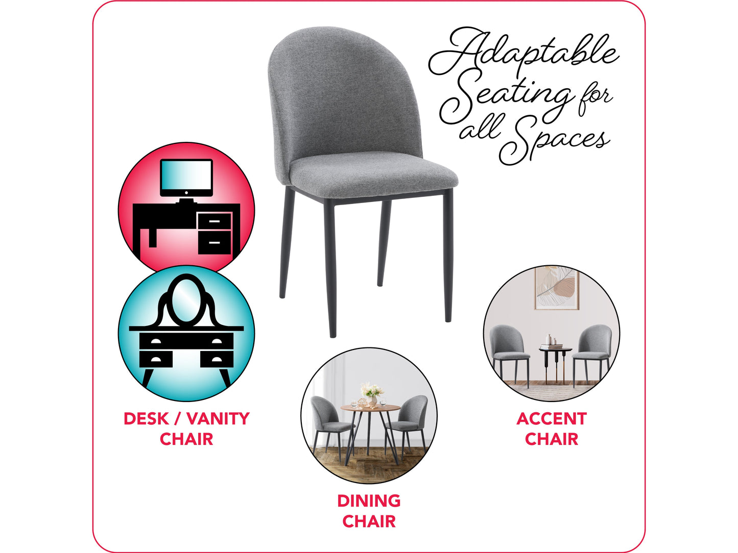 grey Curved Dining Chairs, Set of 2 Nyla Collection infographic by CorLiving#color_grey