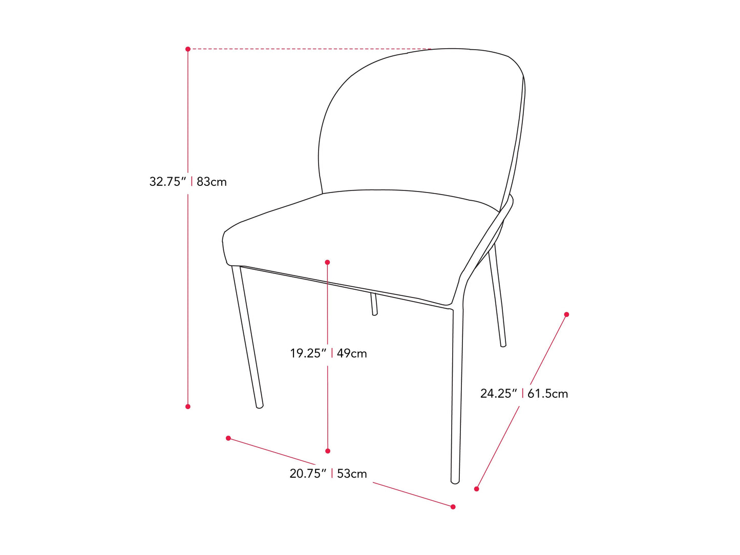light grey High Back Upholstered Dining Chairs, Set of 2 Blakeley Collection measurements diagram by CorLiving#color_blakeley-light-grey