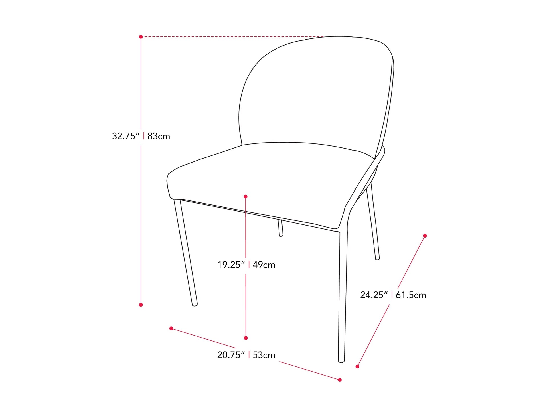 light grey High Back Upholstered Dining Chairs, Set of 2 Blakeley Collection measurements diagram by CorLiving#color_blakeley-light-grey