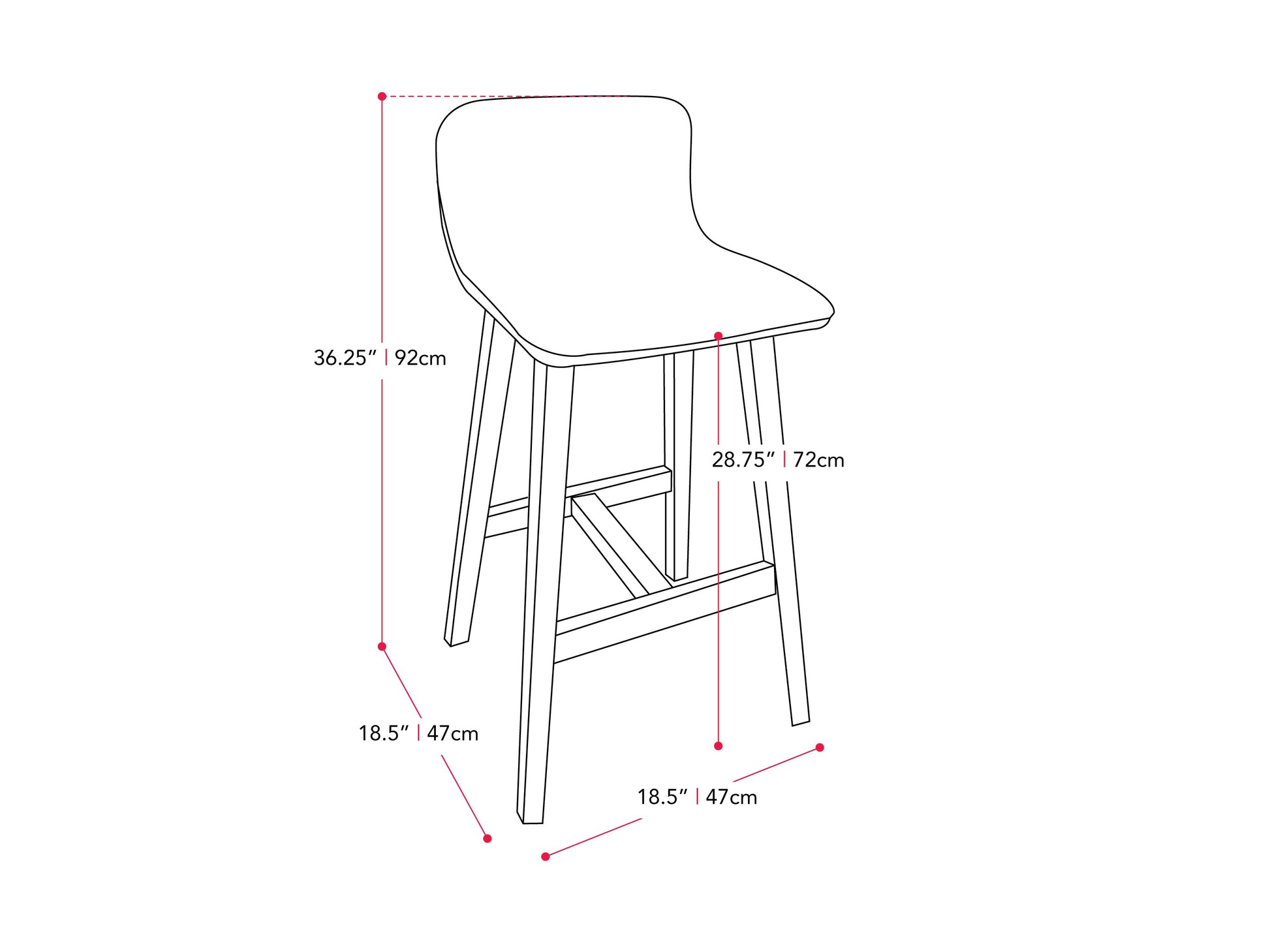 grey Wooden Bar Stools Set of 2 Bennett Collection measurements diagram by CorLiving#color_grey