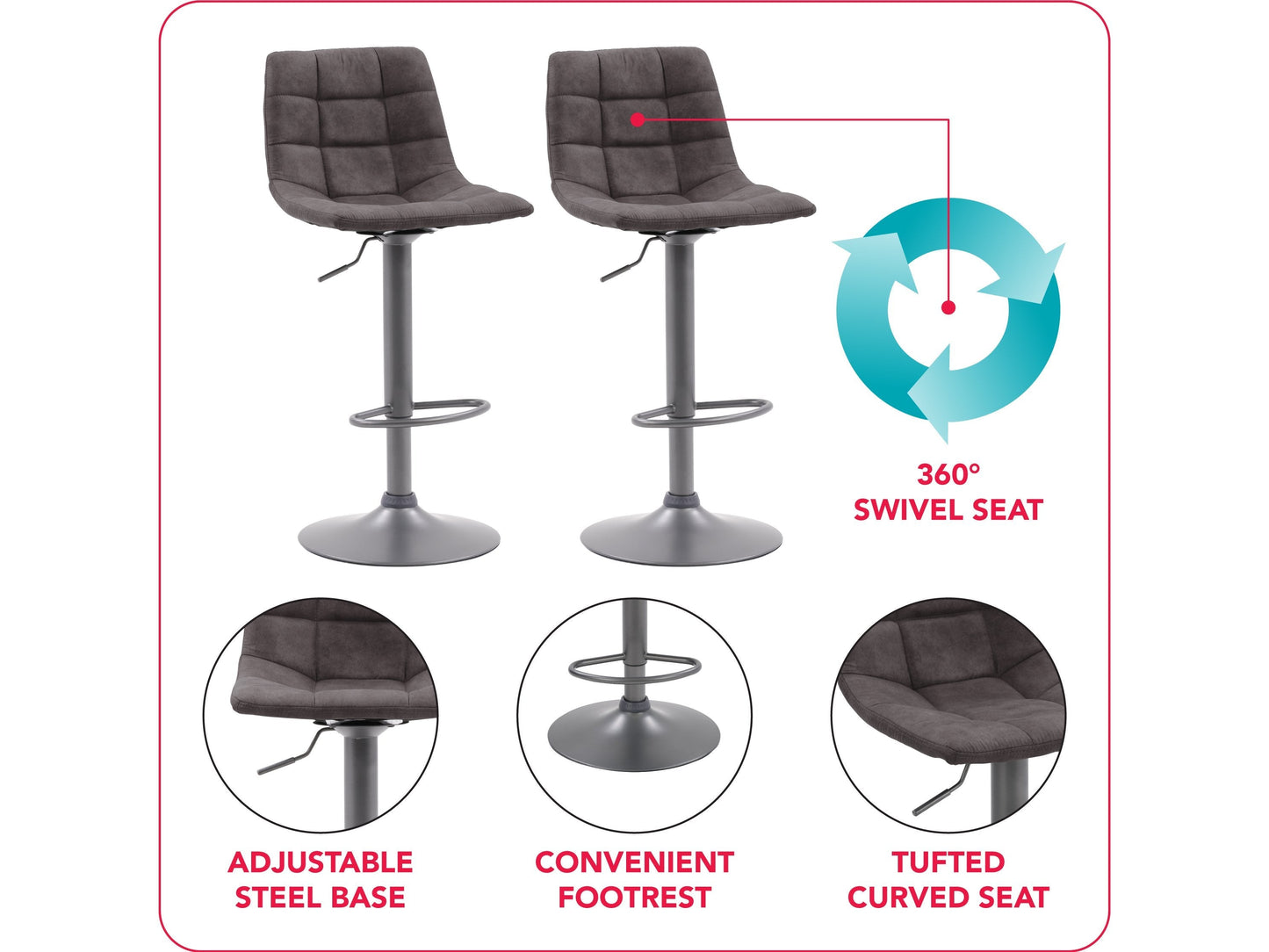 distressed grey Swivel Bar Stools Set of 2 Palmer Collection infographic by CorLiving#color_distressed-grey