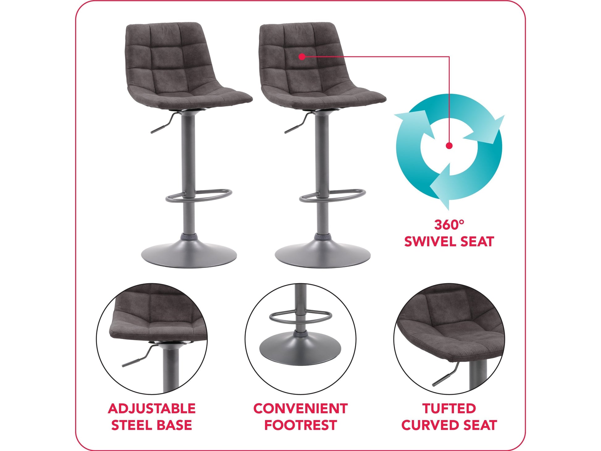 distressed grey Swivel Bar Stools Set of 2 Palmer Collection infographic by CorLiving#color_distressed-grey