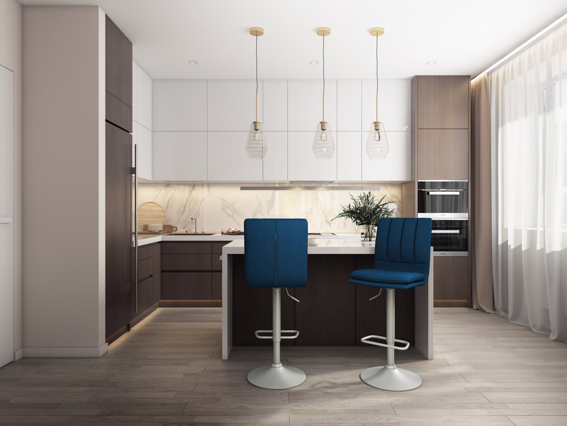 grey Swivel Bar Stools Set of 2 Preston Collection lifestyle scene by CorLiving#color_blue