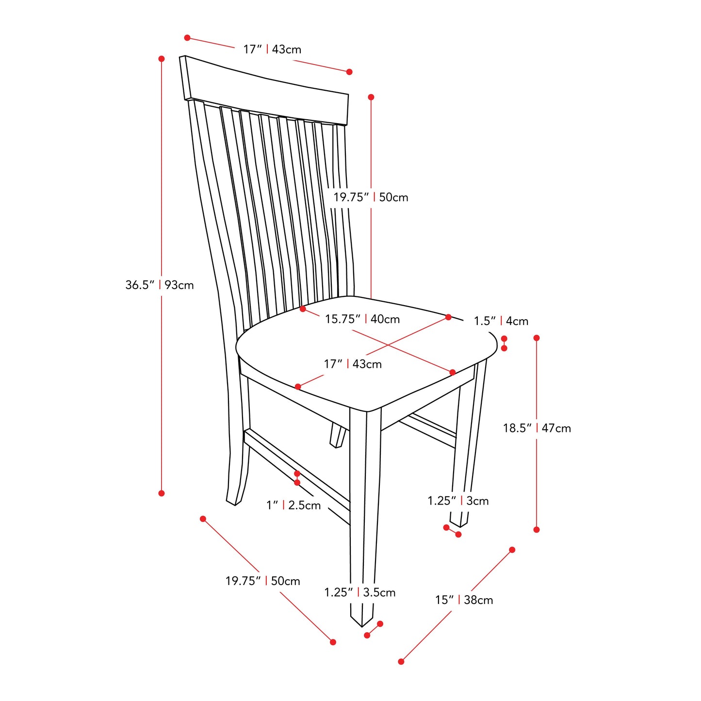 White Wooden Chairs, Set of 2 Michigan Collection measurements diagram by CorLiving#color_white