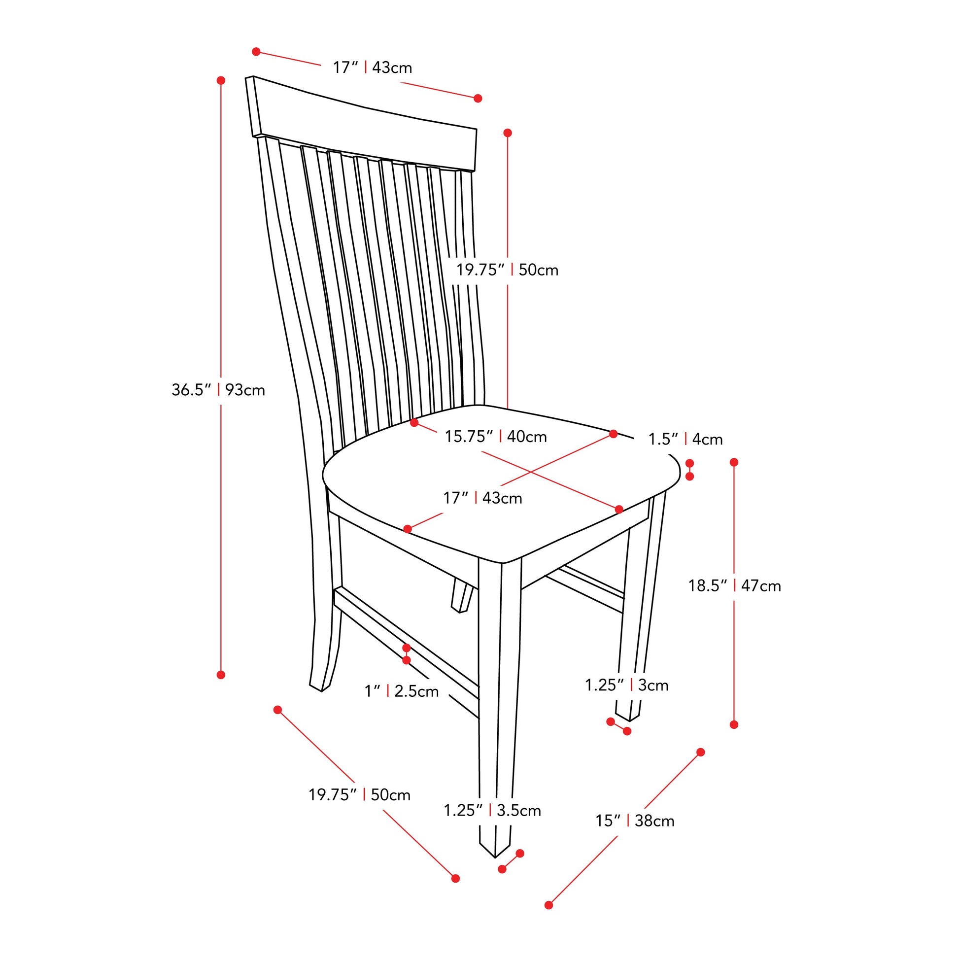 White Wooden Chairs, Set of 2 Michigan Collection measurements diagram by CorLiving#color_white