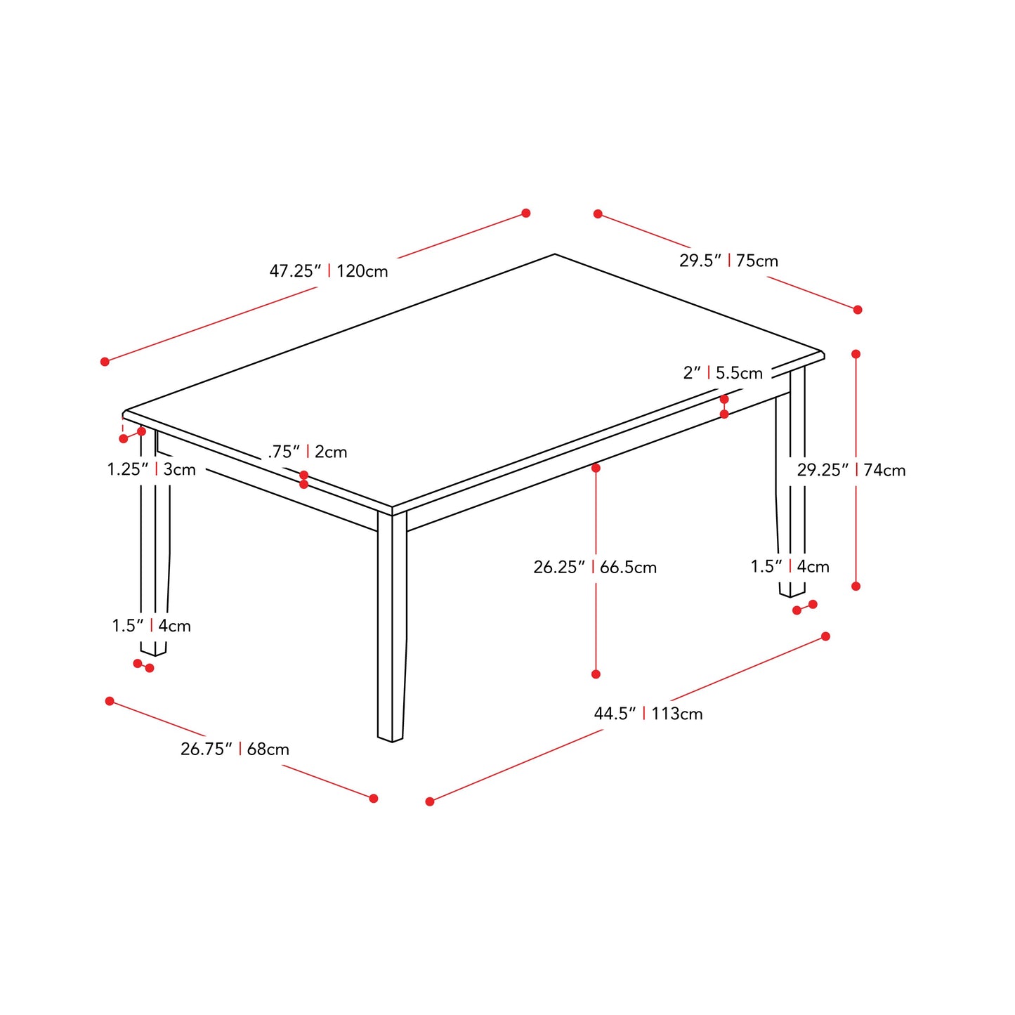 Grey and White Dining Table Michigan Collection measurements diagram by CorLiving#color_grey-and-white