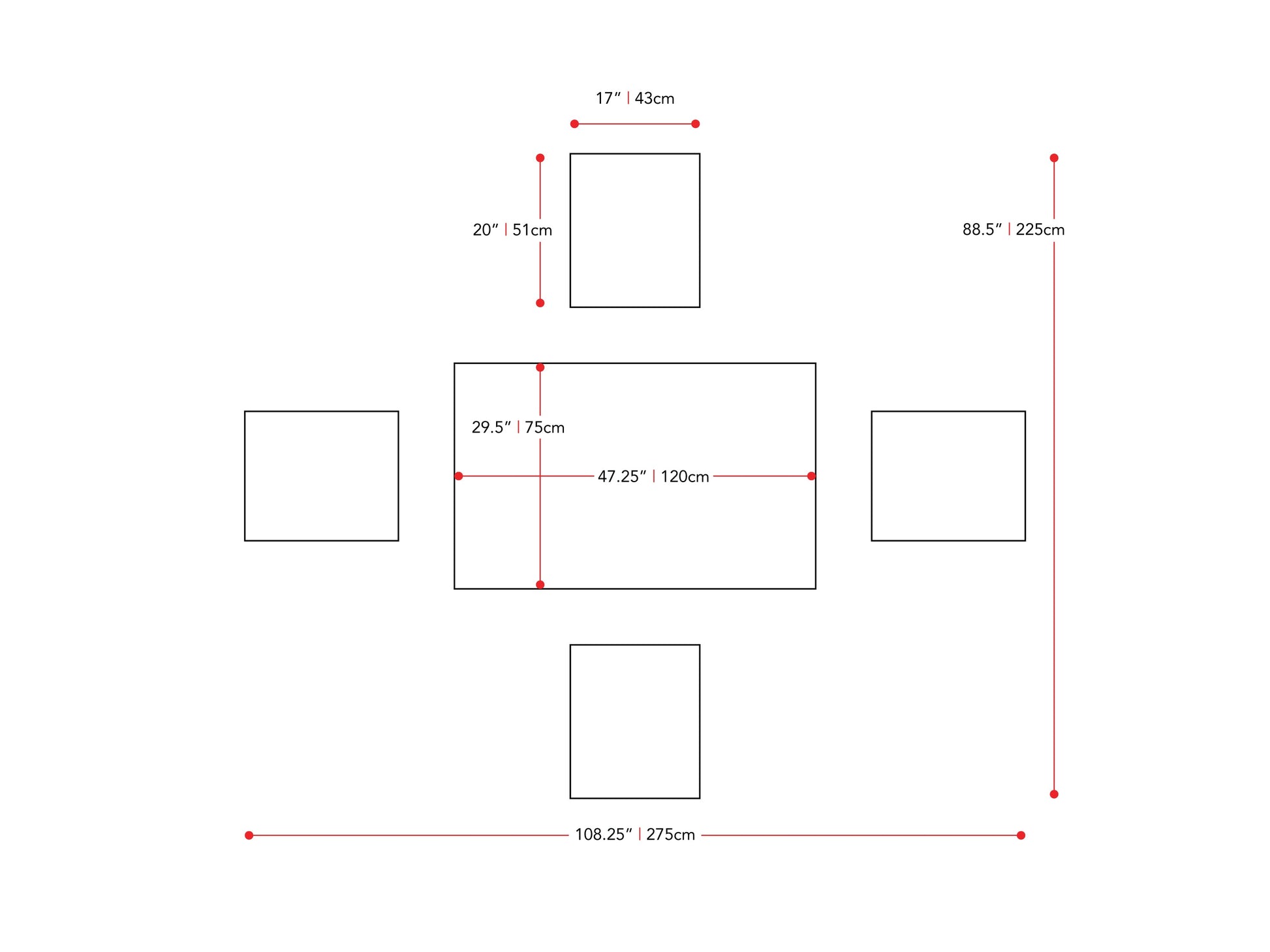 5pc Grey and White Dining Set Michigan Collection measurements diagram by CorLiving#color_michigan-grey-and-white
