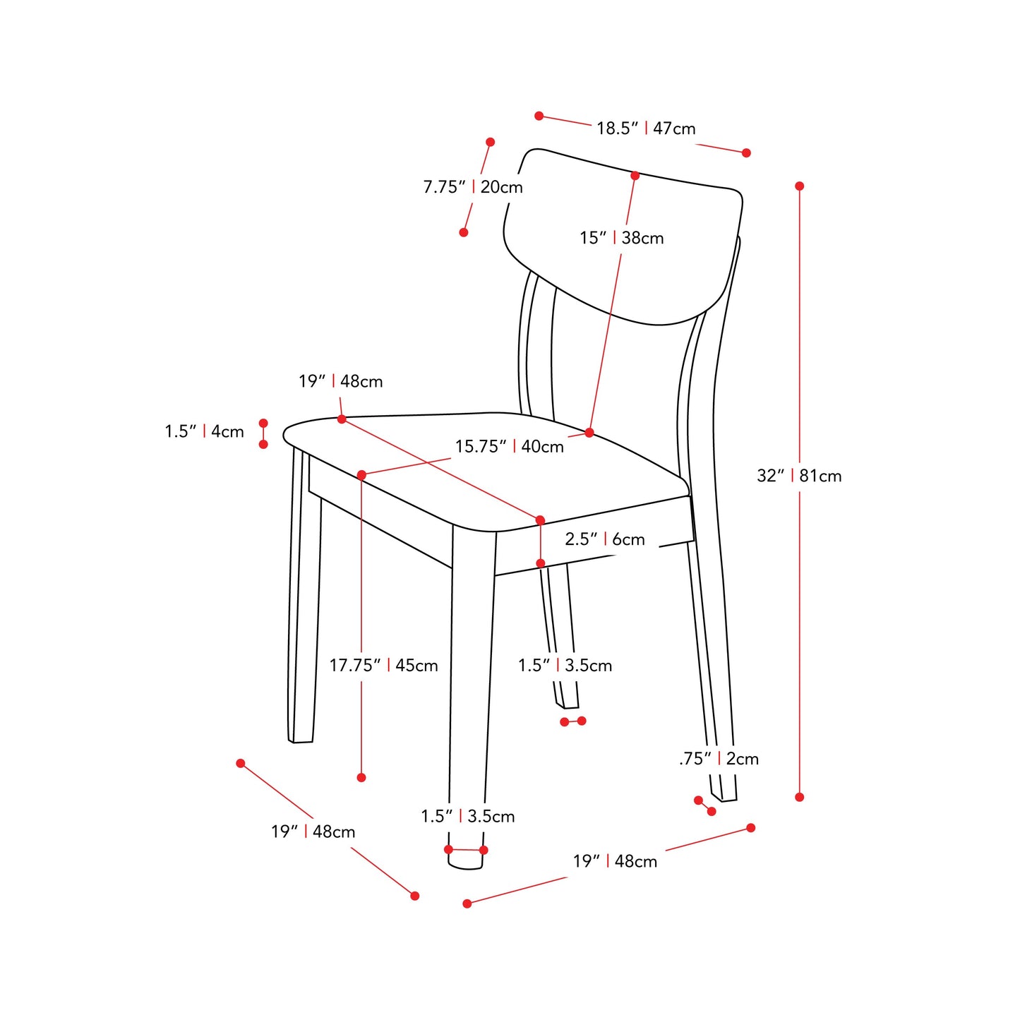 Walnut Dining Chairs, Set of 2 Branson Collection measurements diagram by CorLiving#color_branson-walnut-and-tweed
