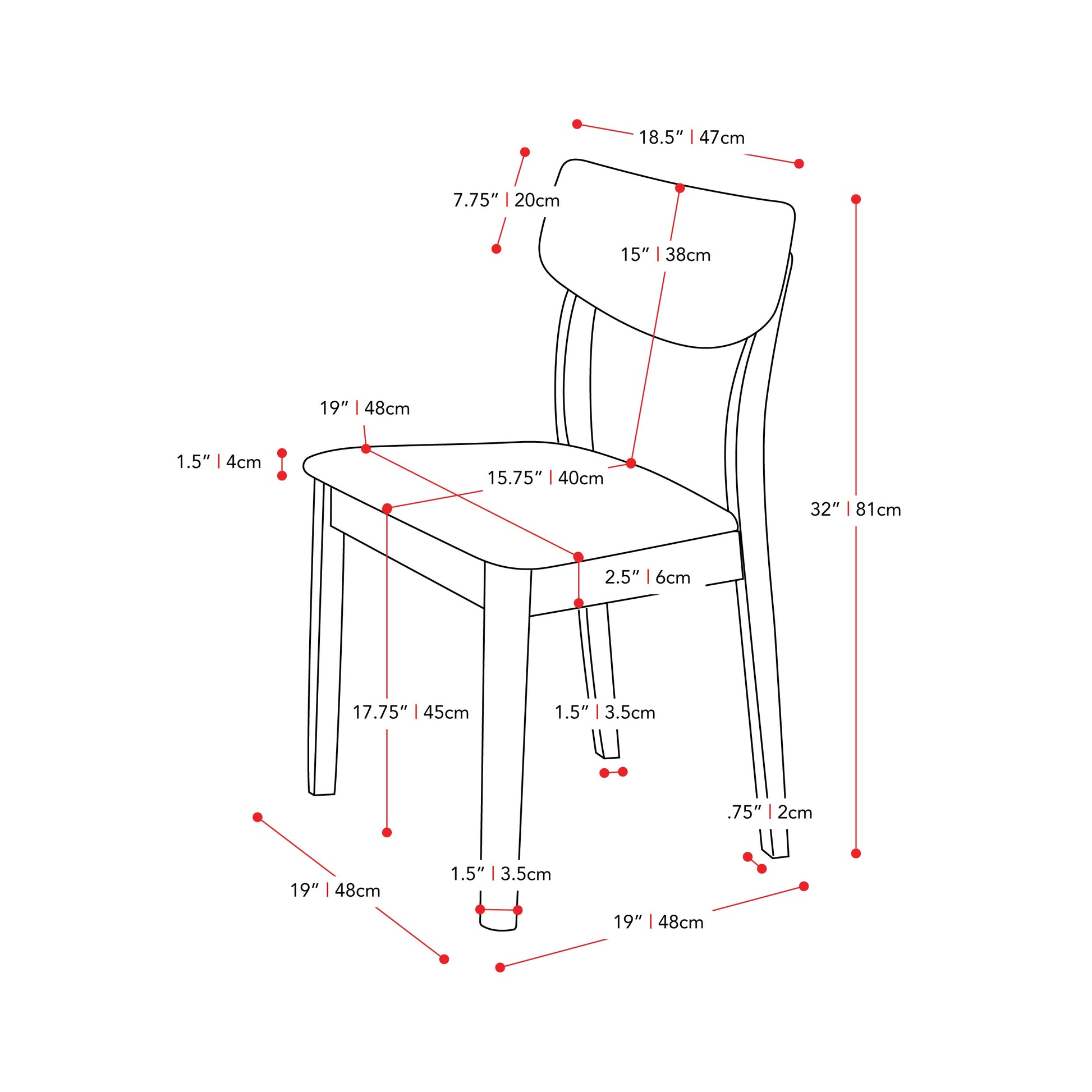 Walnut Dining Chairs, Set of 2 Branson Collection measurements diagram by CorLiving#color_branson-walnut-and-tweed