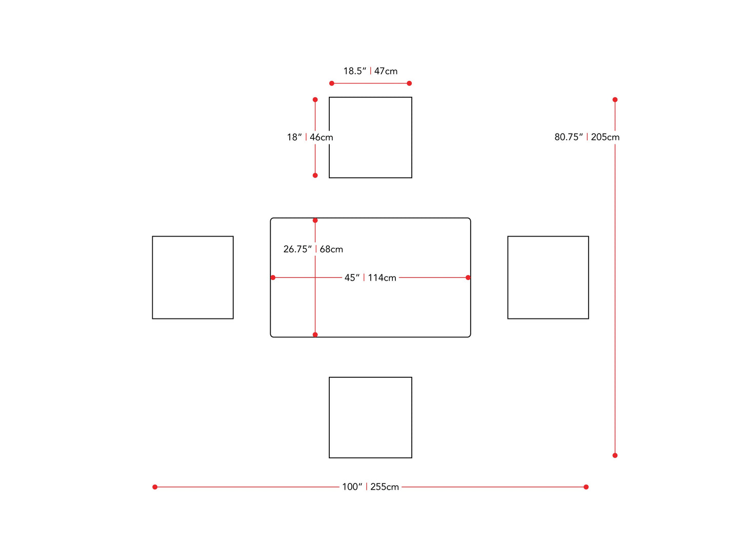 walnut 5pc Dining Set Branson Collection measurements diagram by CorLiving#color_branson-walnut-and-tweed