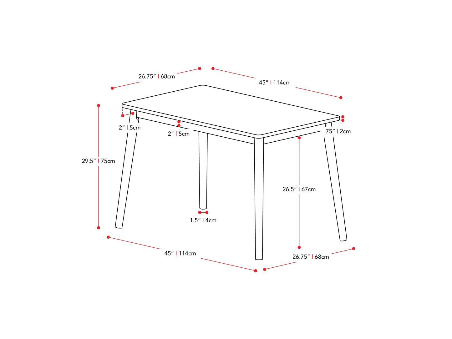 walnut 3pc Dining Set Branson Collection measurements diagram by CorLiving#color_branson-walnut-and-tweed