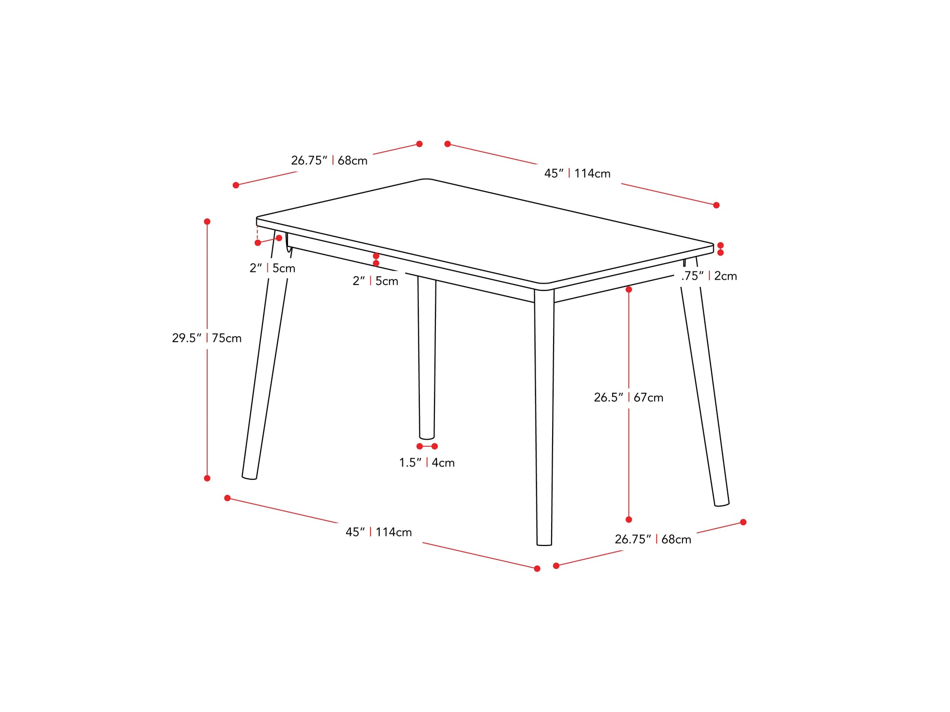 walnut 3pc Dining Set Branson Collection measurements diagram by CorLiving#color_branson-walnut-and-tweed
