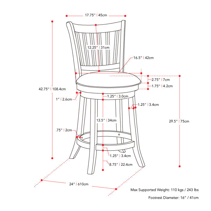 white White Bar Stools Set of 2 Winston Collection measurements diagram by CorLiving#color_white