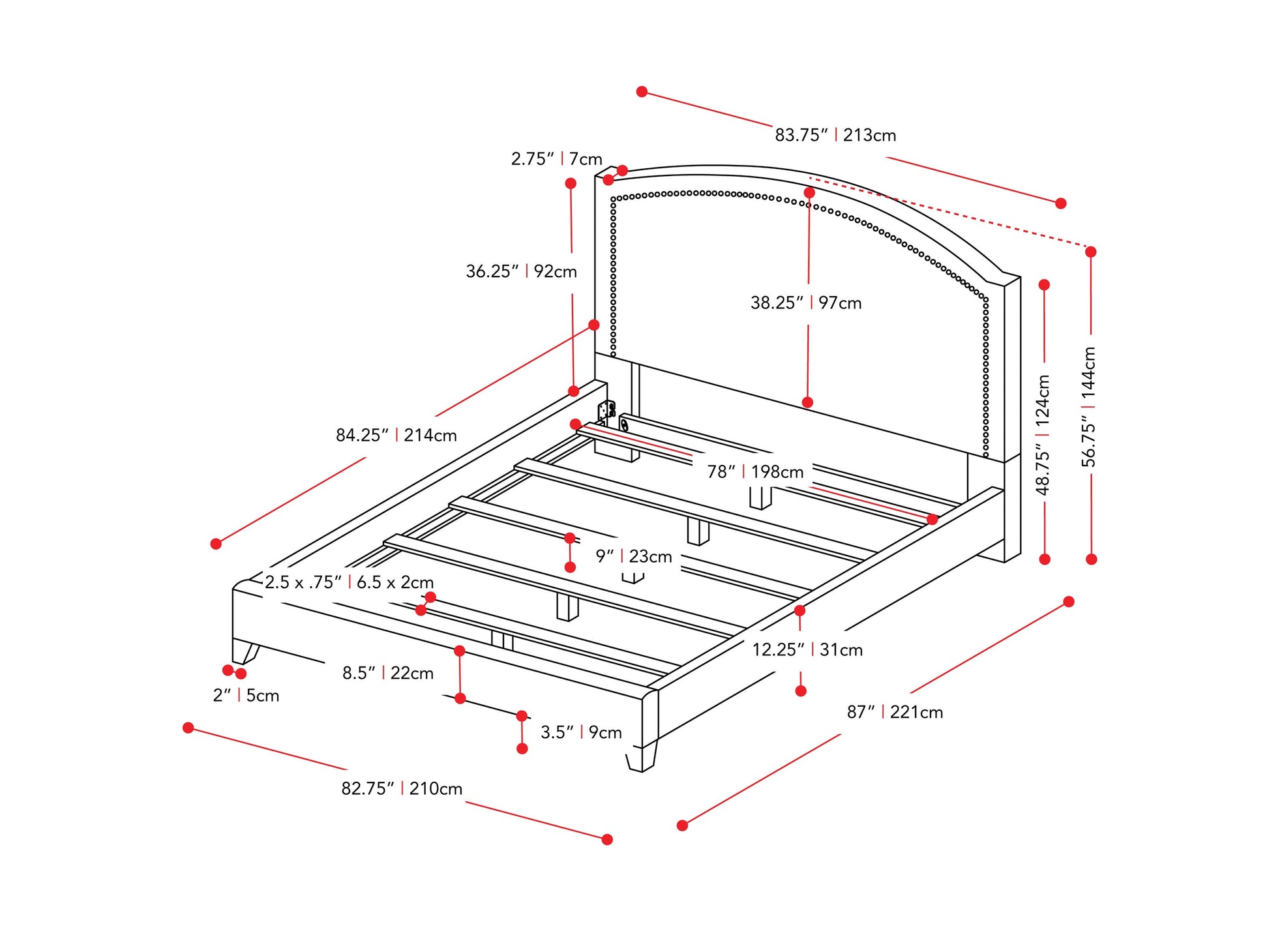 dark grey Upholstered King Bed Florence Collection measurements diagram by CorLiving#color_dark-grey