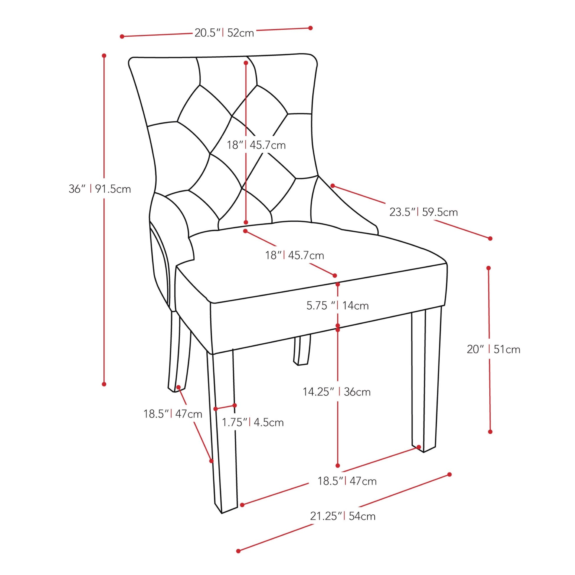 light grey Accent Chairs Set of 2 Antonio Collection measurements diagram by CorLiving#color_light-grey