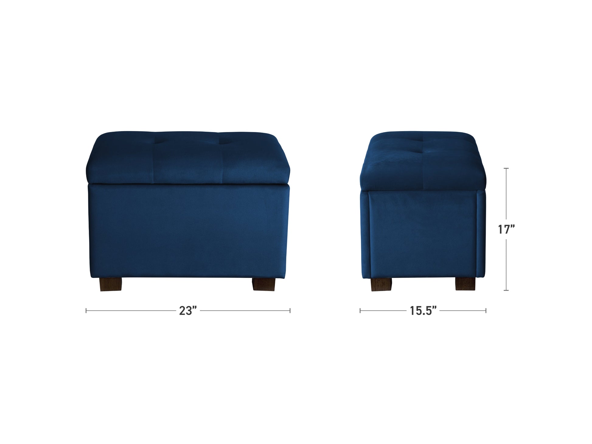 blue Velvet Ottoman with Storage Asha Collection measurements diagram by CorLiving#color_asha-blue