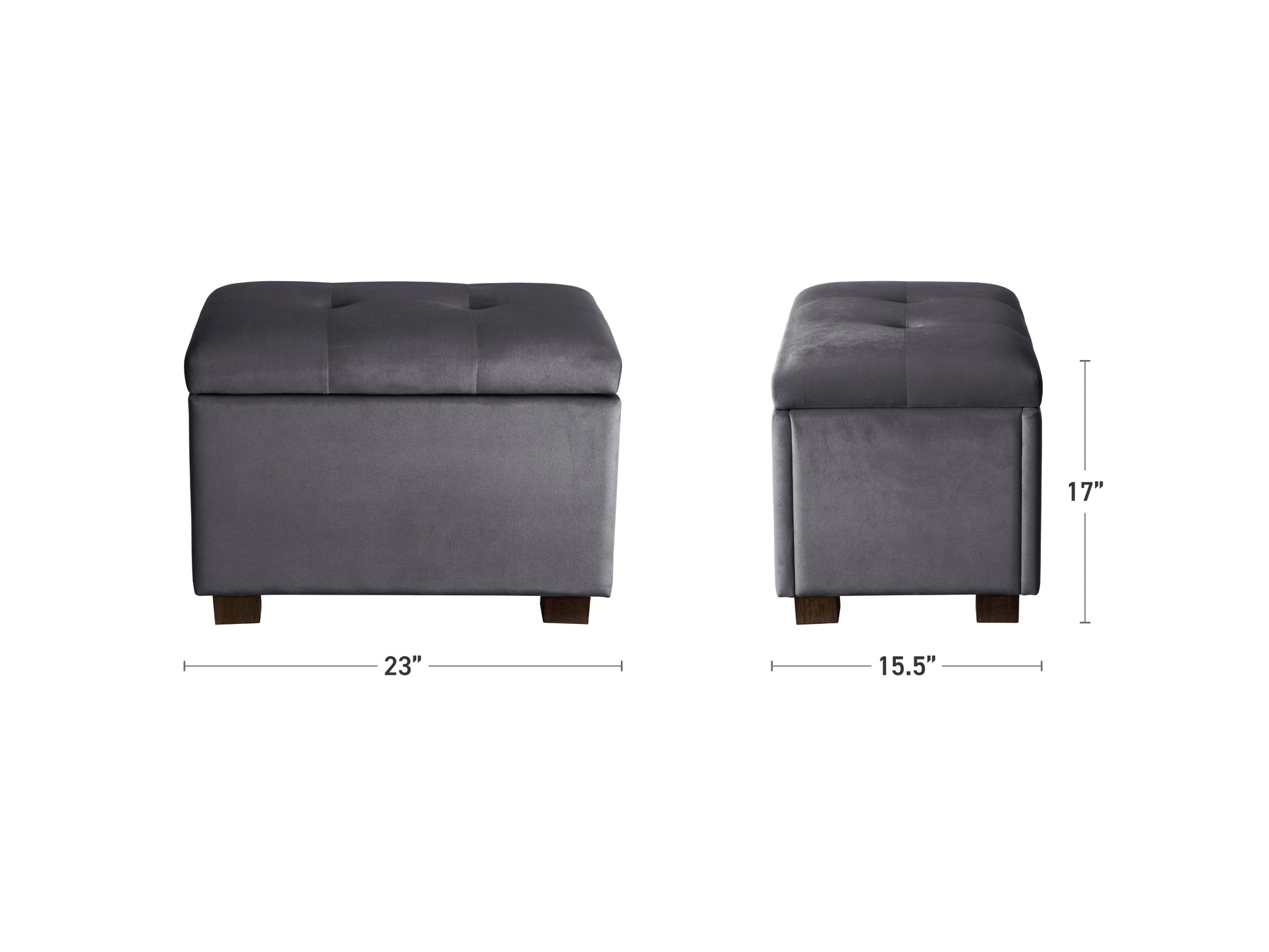 grey Velvet Ottoman with Storage Asha Collection measurements diagram by CorLiving#color_asha-grey
