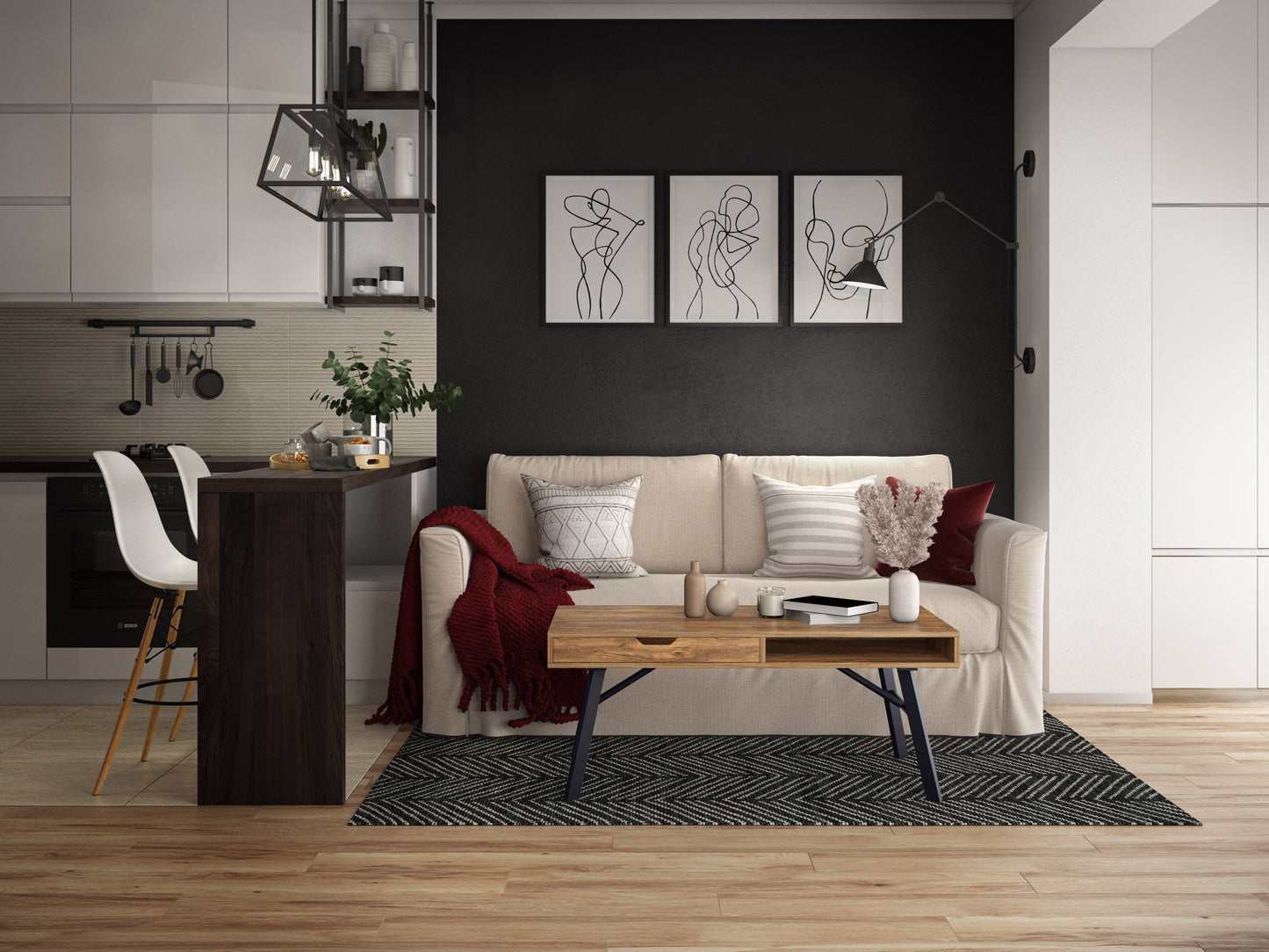 brown Rustic Wood Coffee Table Auston Collection lifestyle scene by CorLiving#color_brown