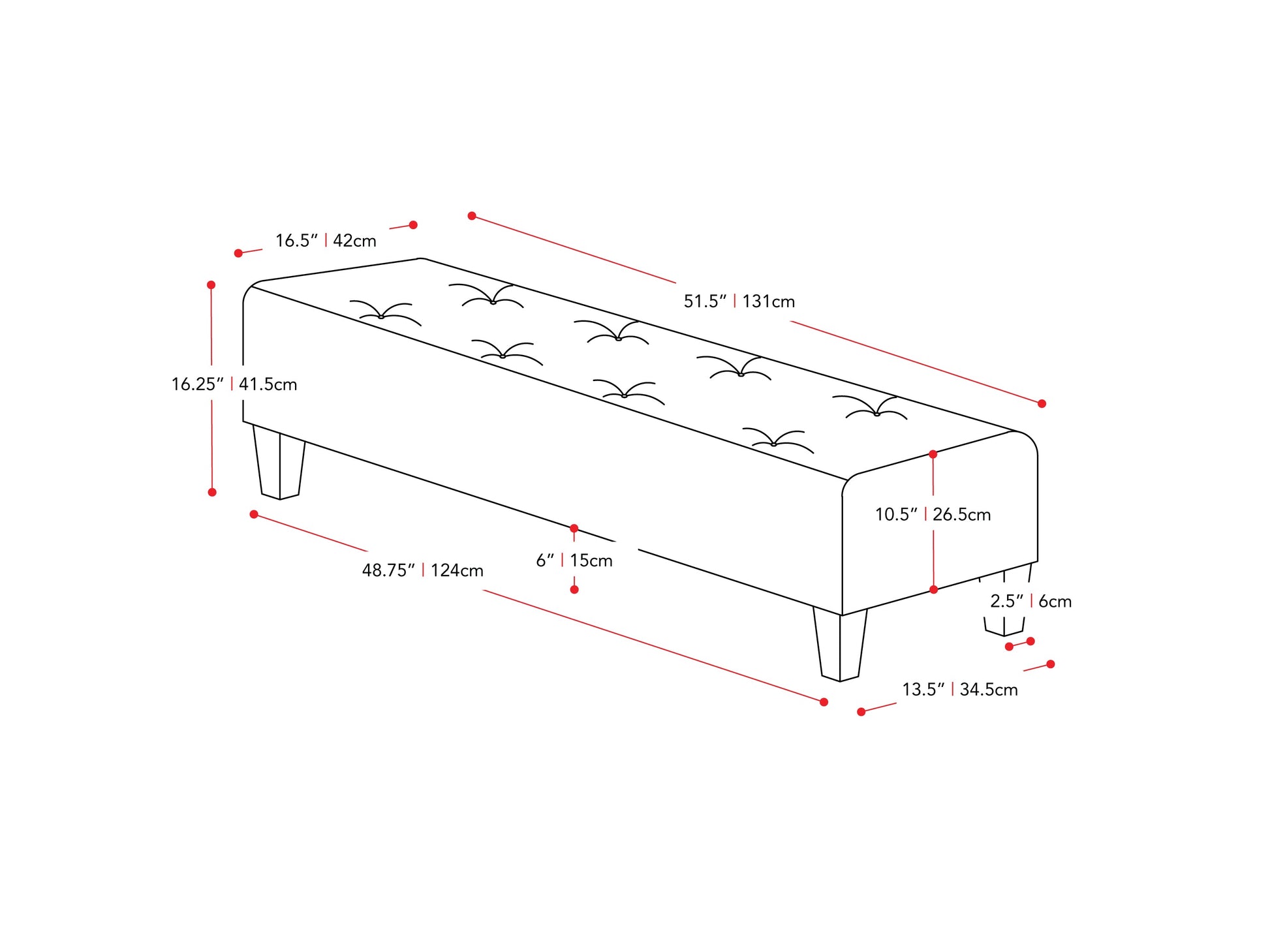 cream Accent Bench Raya Collection measurements diagram by CorLiving#color_raya-cream