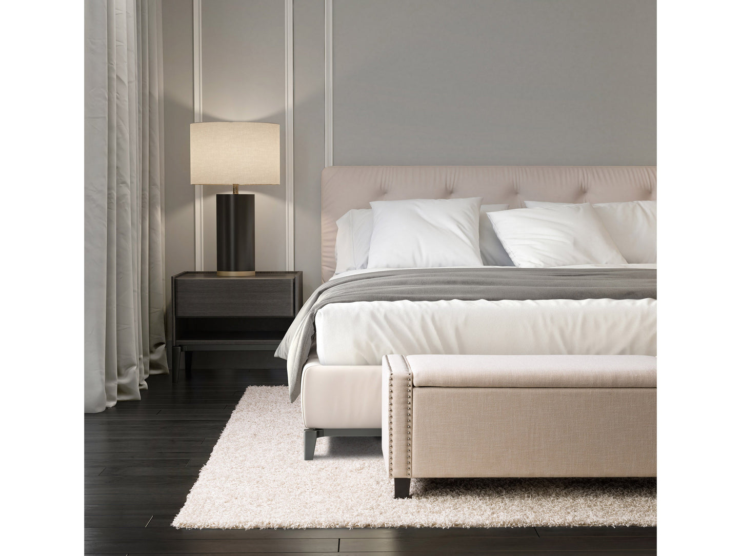beige End of Bed Storage Bench Luna Collection lifestyle scene by CorLiving#color_luna-beige