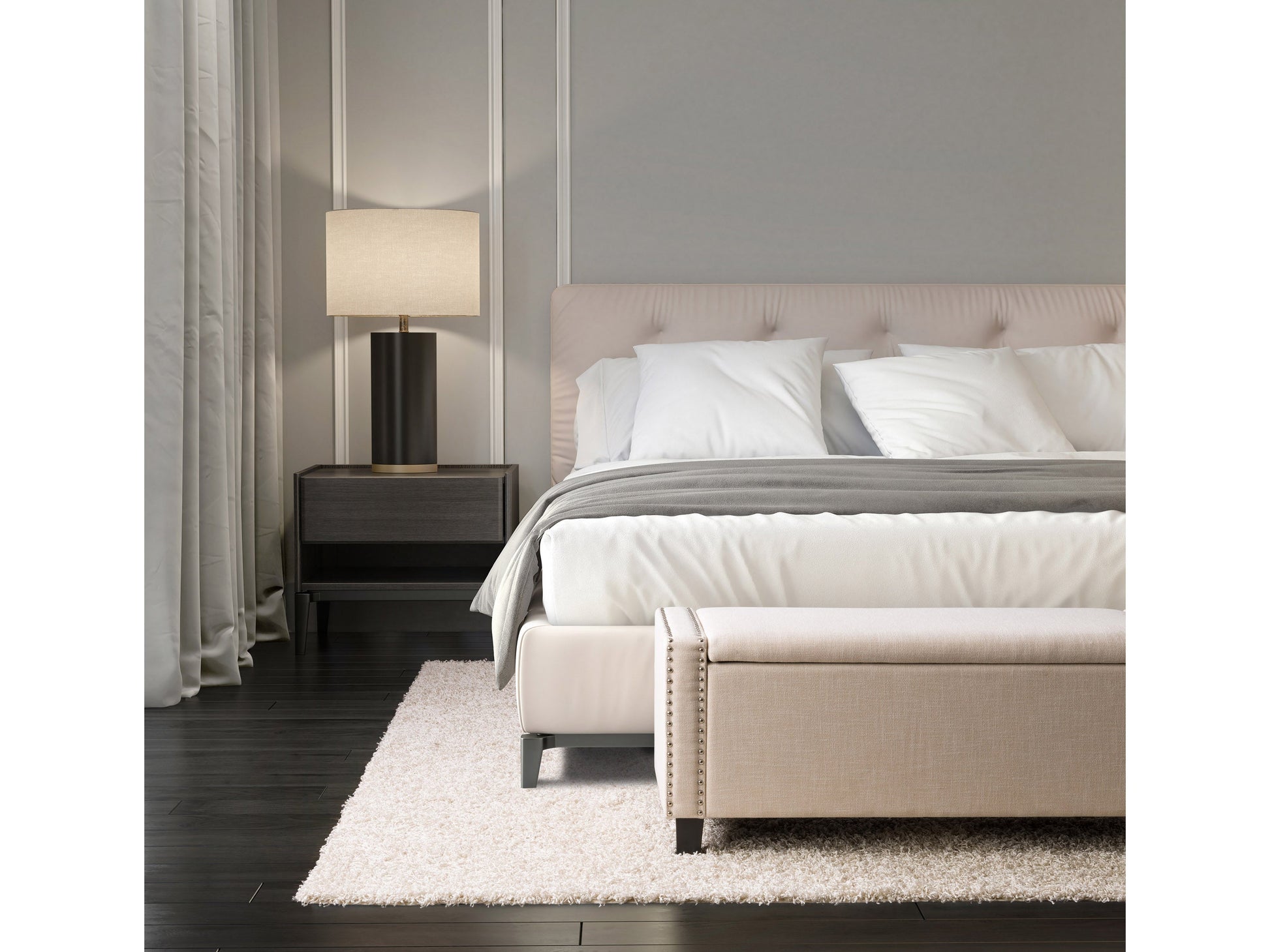 beige End of Bed Storage Bench Luna Collection lifestyle scene by CorLiving#color_luna-beige