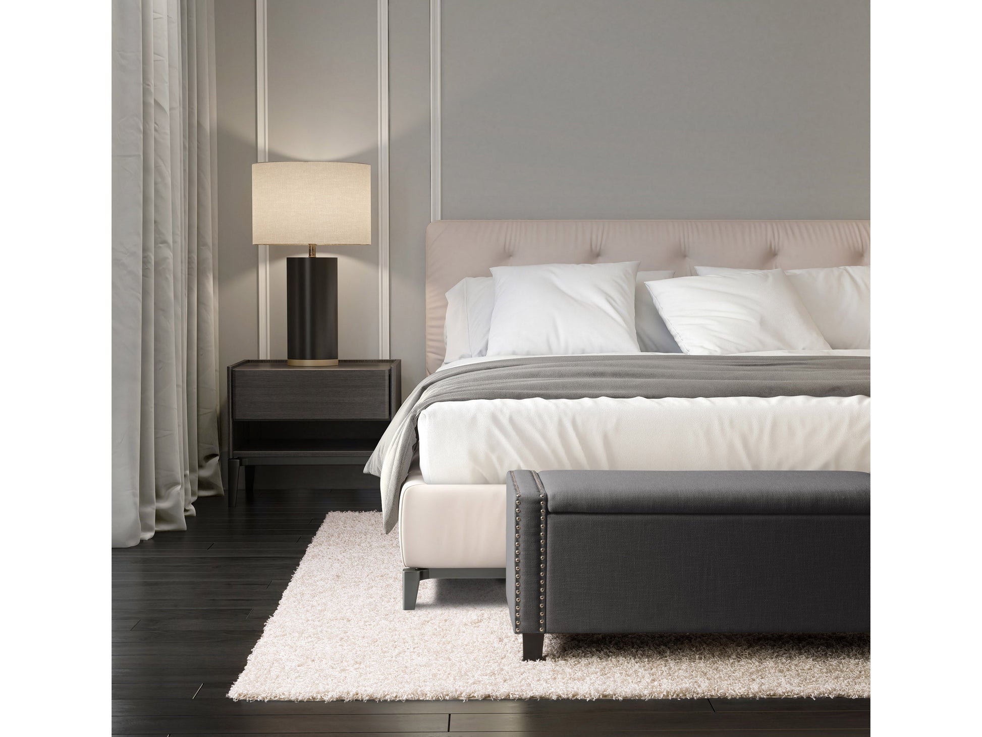 dark grey End of Bed Storage Bench Luna Collection lifestyle scene by CorLiving#color_luna-dark-grey