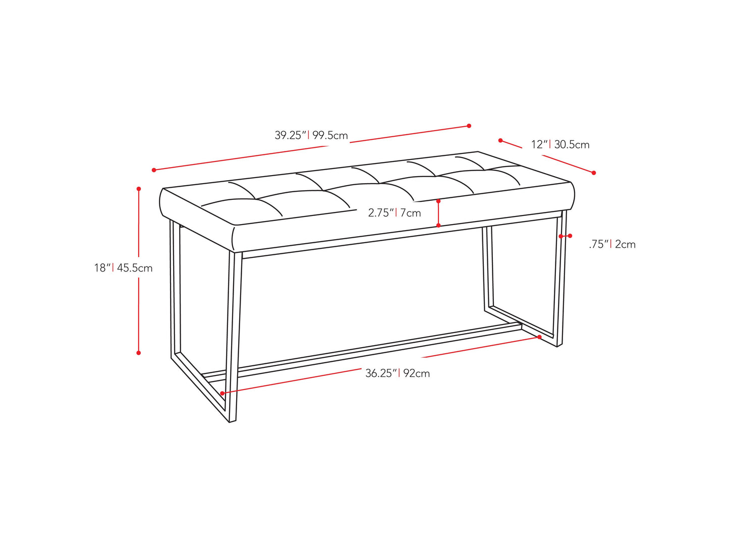 beige Narrow Entryway Bench Huntington Collection measurements diagram by CorLiving#color_huntington-beige