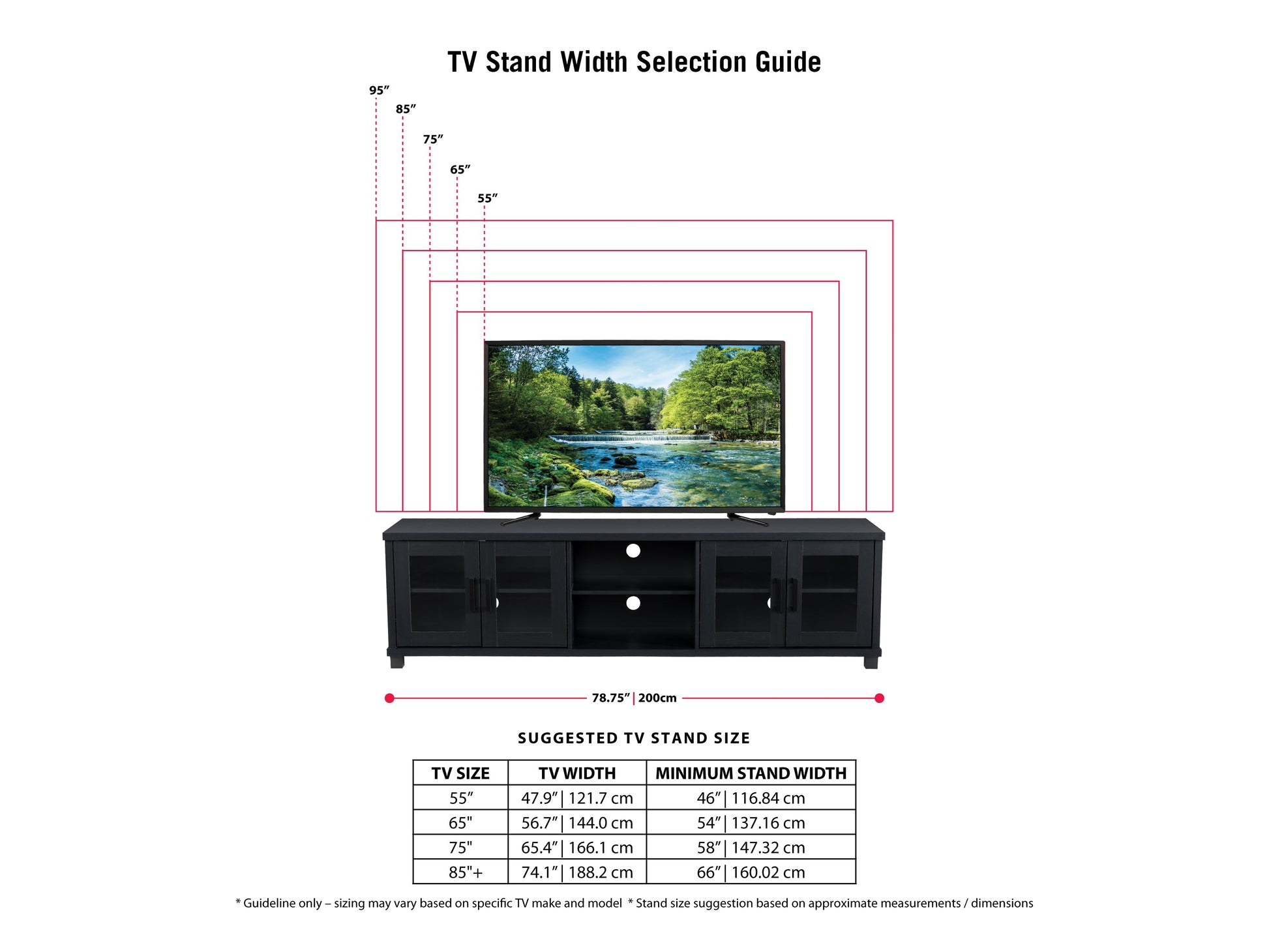 black TV Bench for TV's up to 95" Fremont Collection infographic by CorLiving#color_black