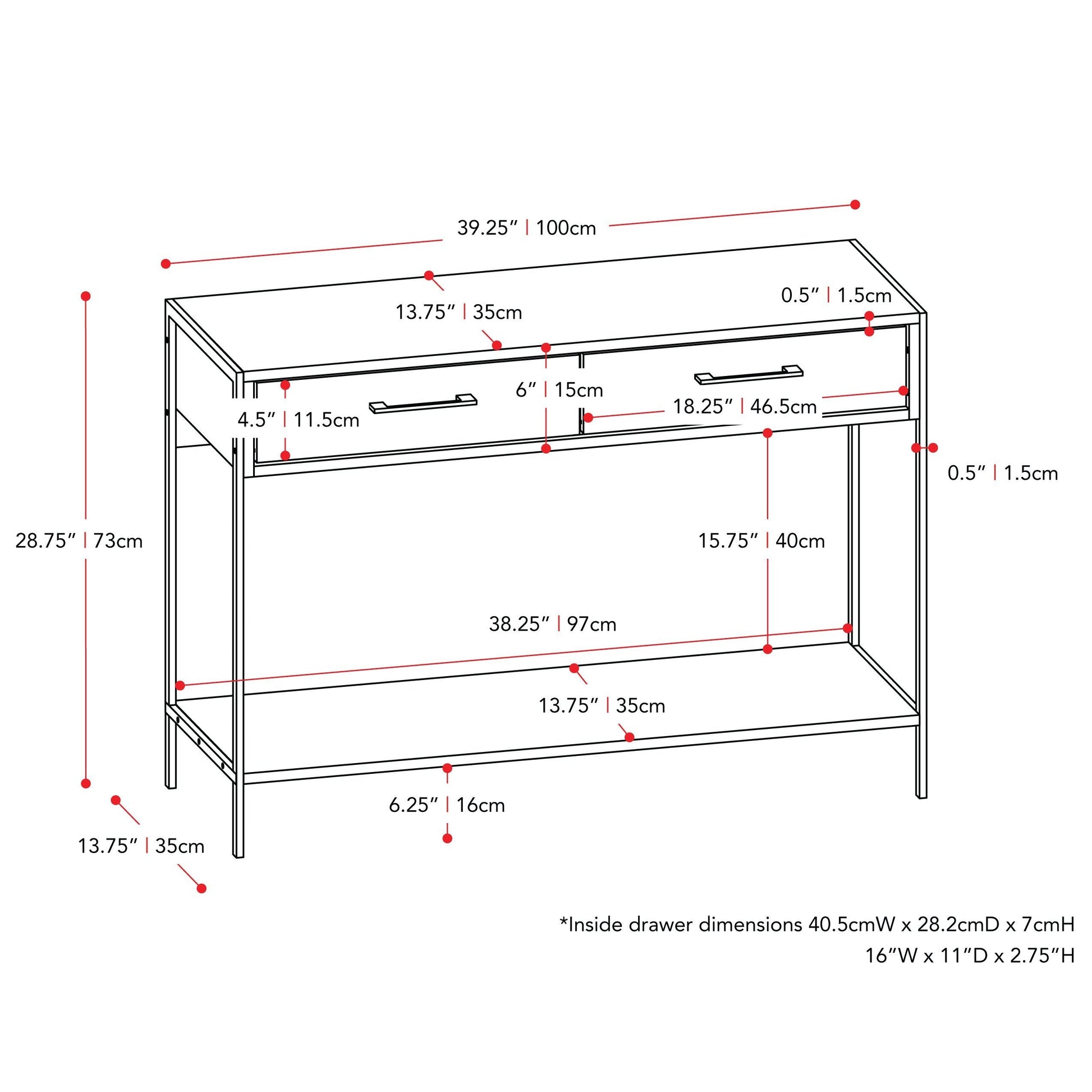 distressed carbon grey black duotone Farmhouse Console Table Joliet Collection measurements diagram by CorLiving#color_distressed-carbon-grey-black-duotone